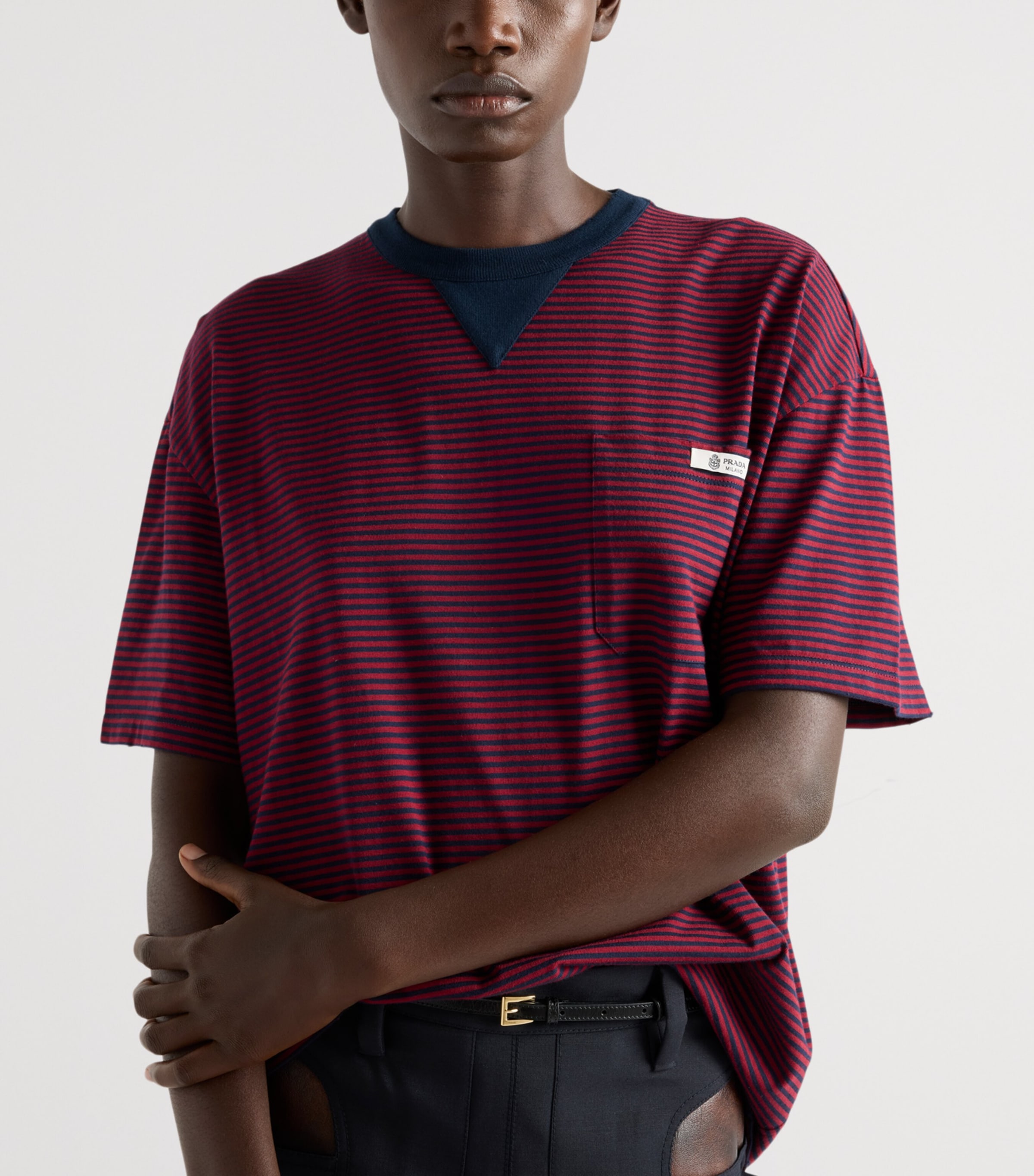 Cotton Stripe Oversized T-Shirt F0X57 Image 3