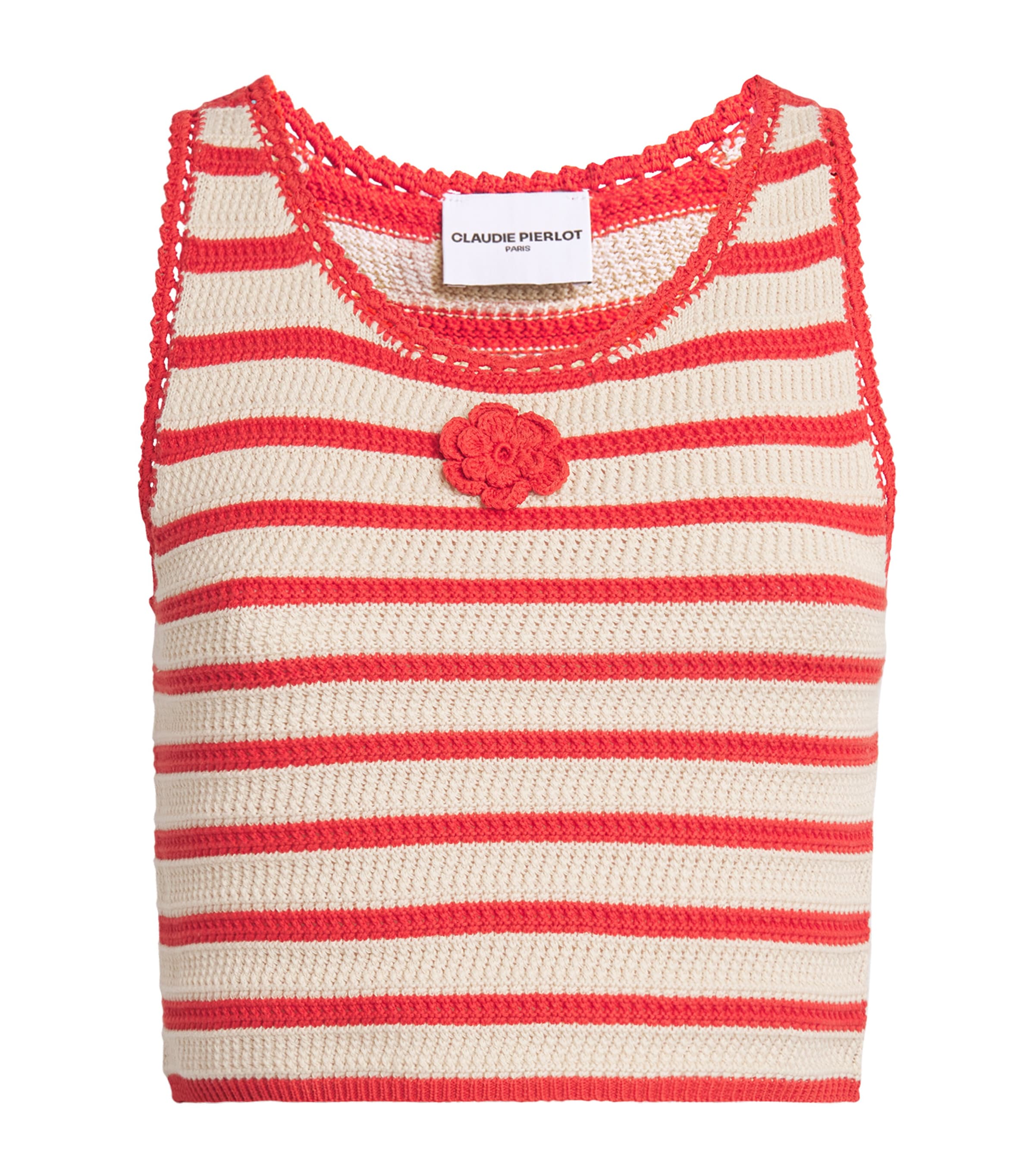 Claudie Pierlot Womens Roses Striped Cotton Knitted Tank Top