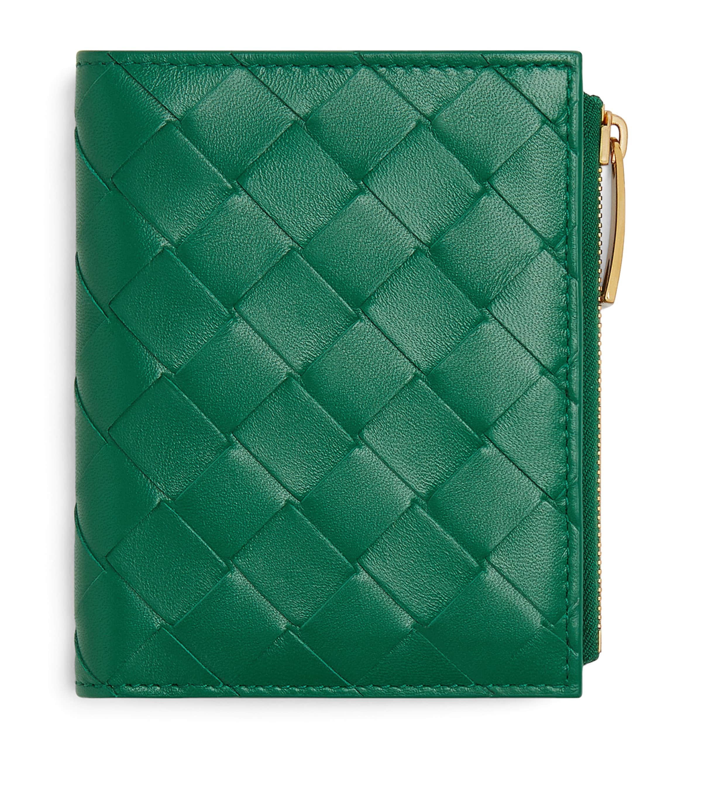 Bottega Veneta Leather Intrecciato Bifold Wallet In Green