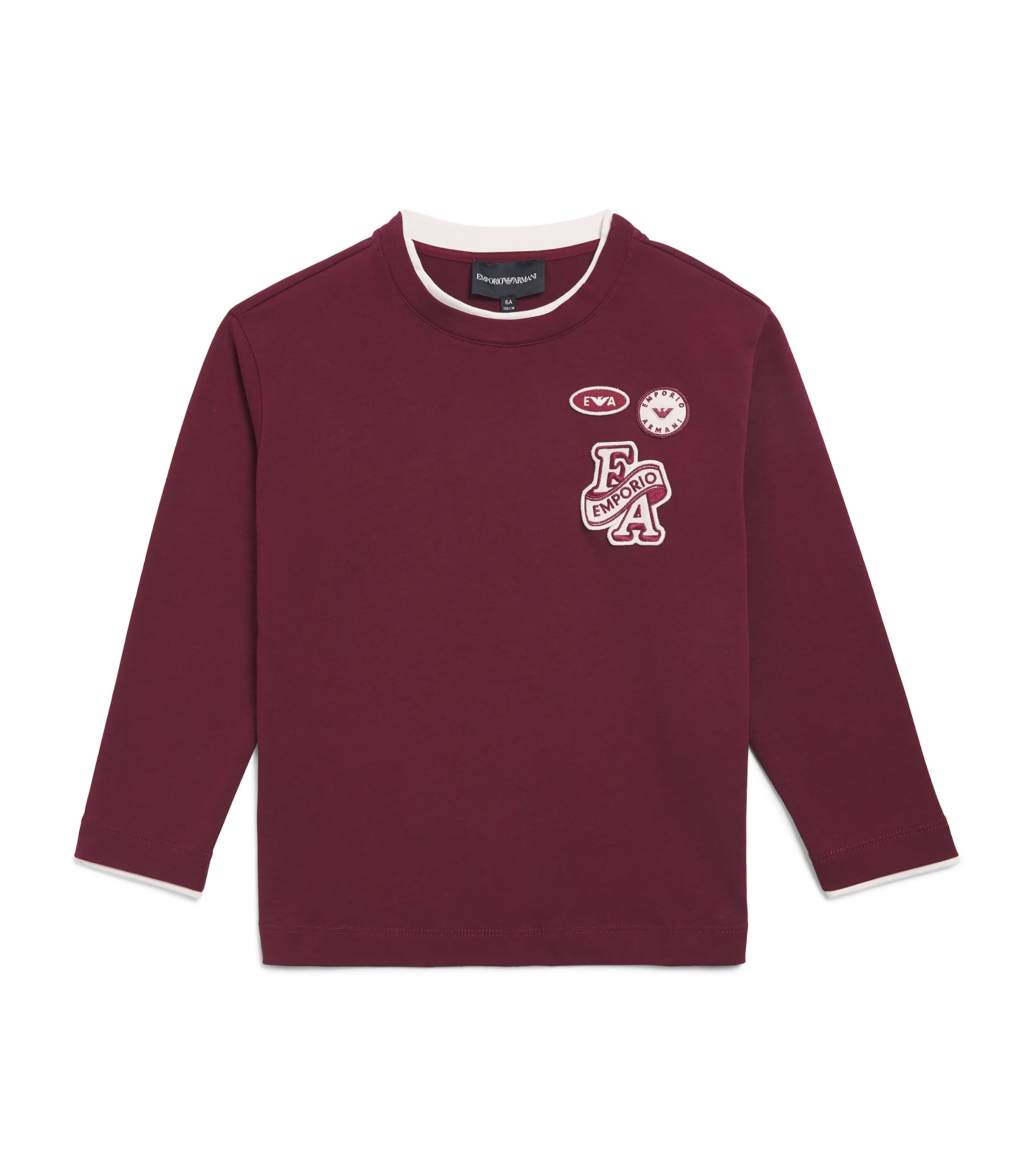 Emporio Armani Kids Embroidered Long-Sleeve T-Shirt (4-16 Years) Maroon Banner Image 1