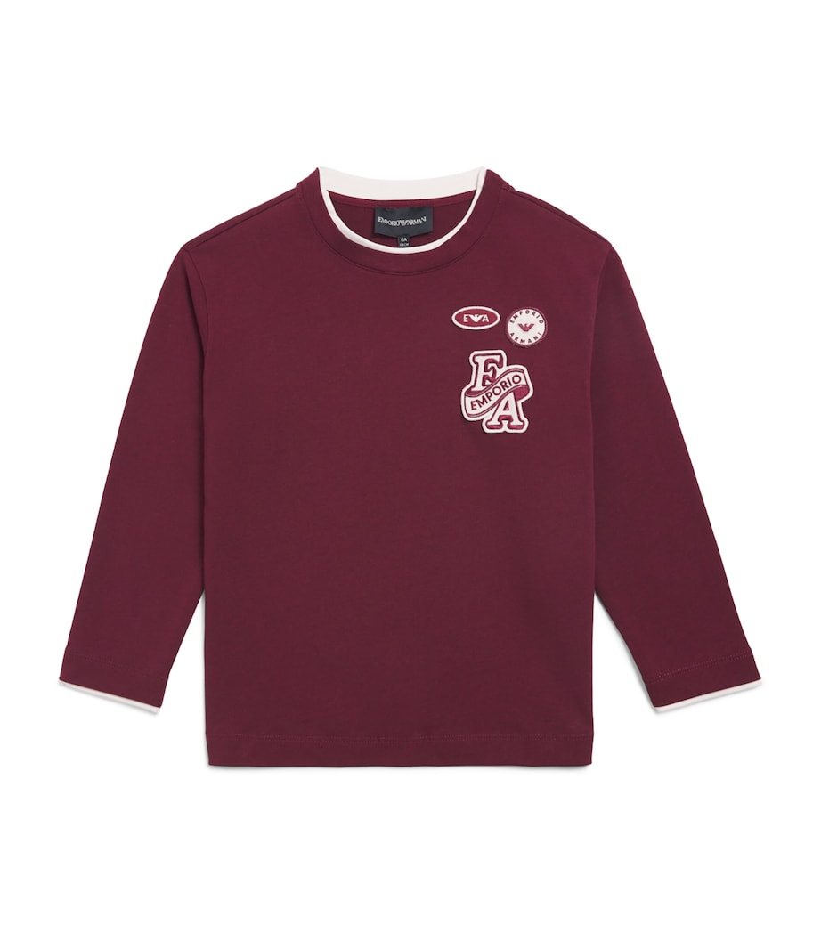 Emporio Armani Kids Embroidered Long-Sleeve T-Shirt (4-16 Years) Maroon Banner Image 1