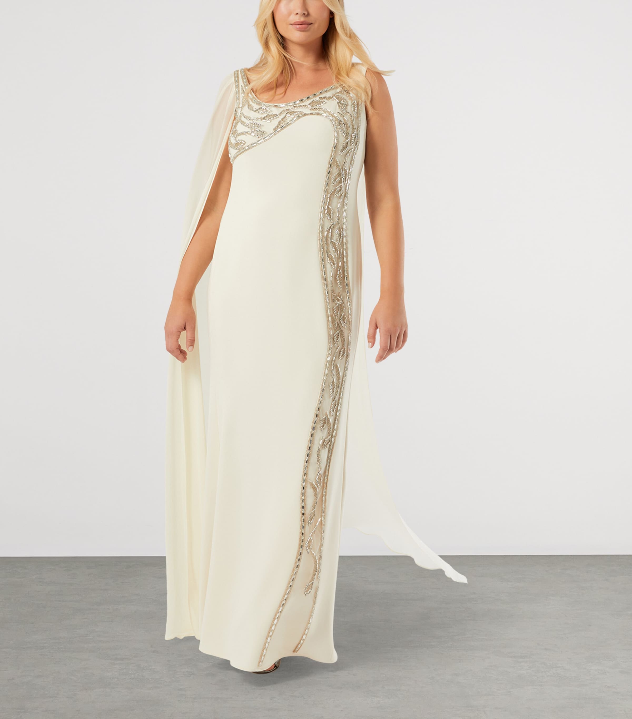 Marina Rinaldi Womens Silk Embroidered Maxi Dress Champagne Image 2