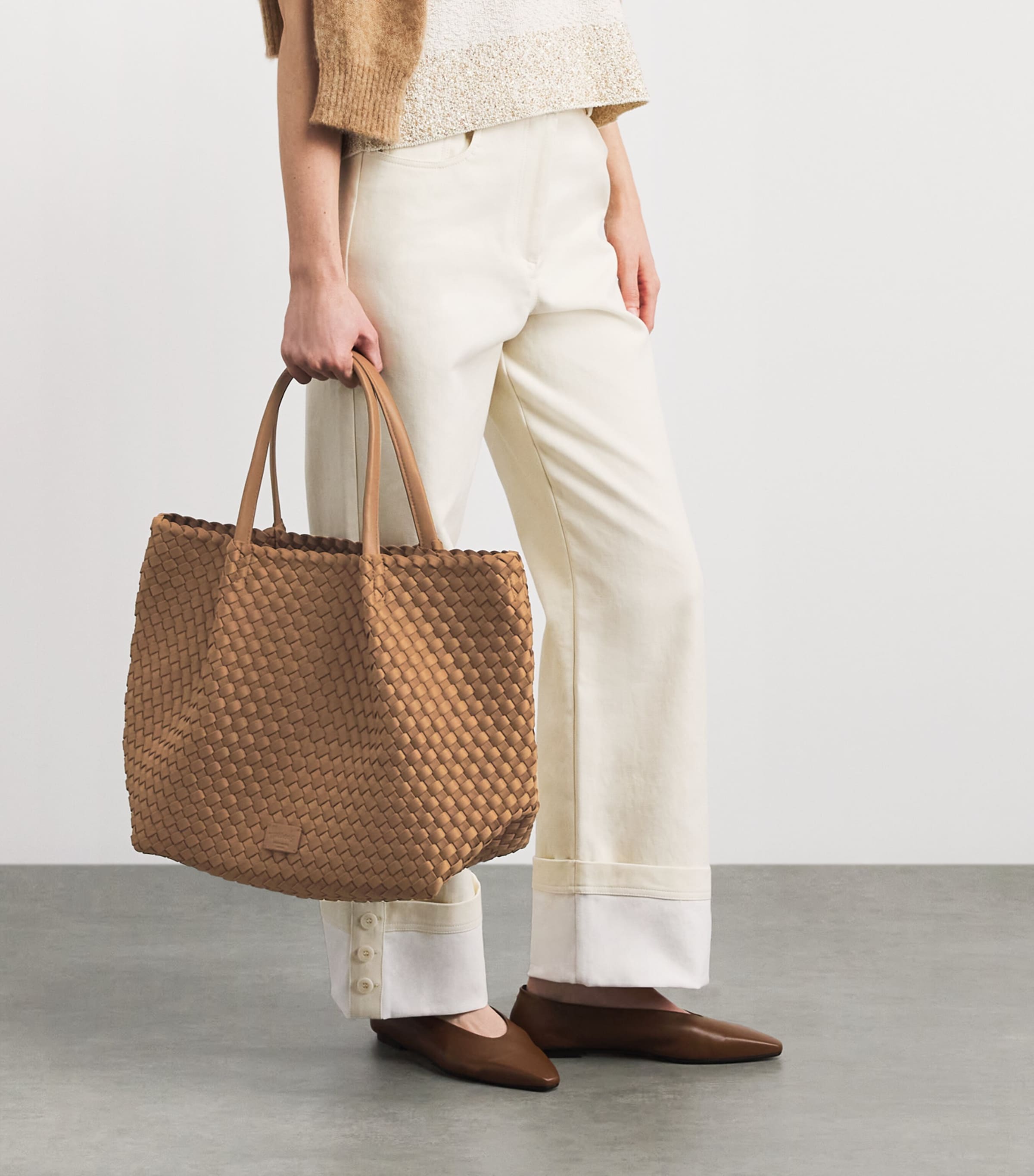 Harrods Neoprene Woven East-West Tote Bag Brown Image 4