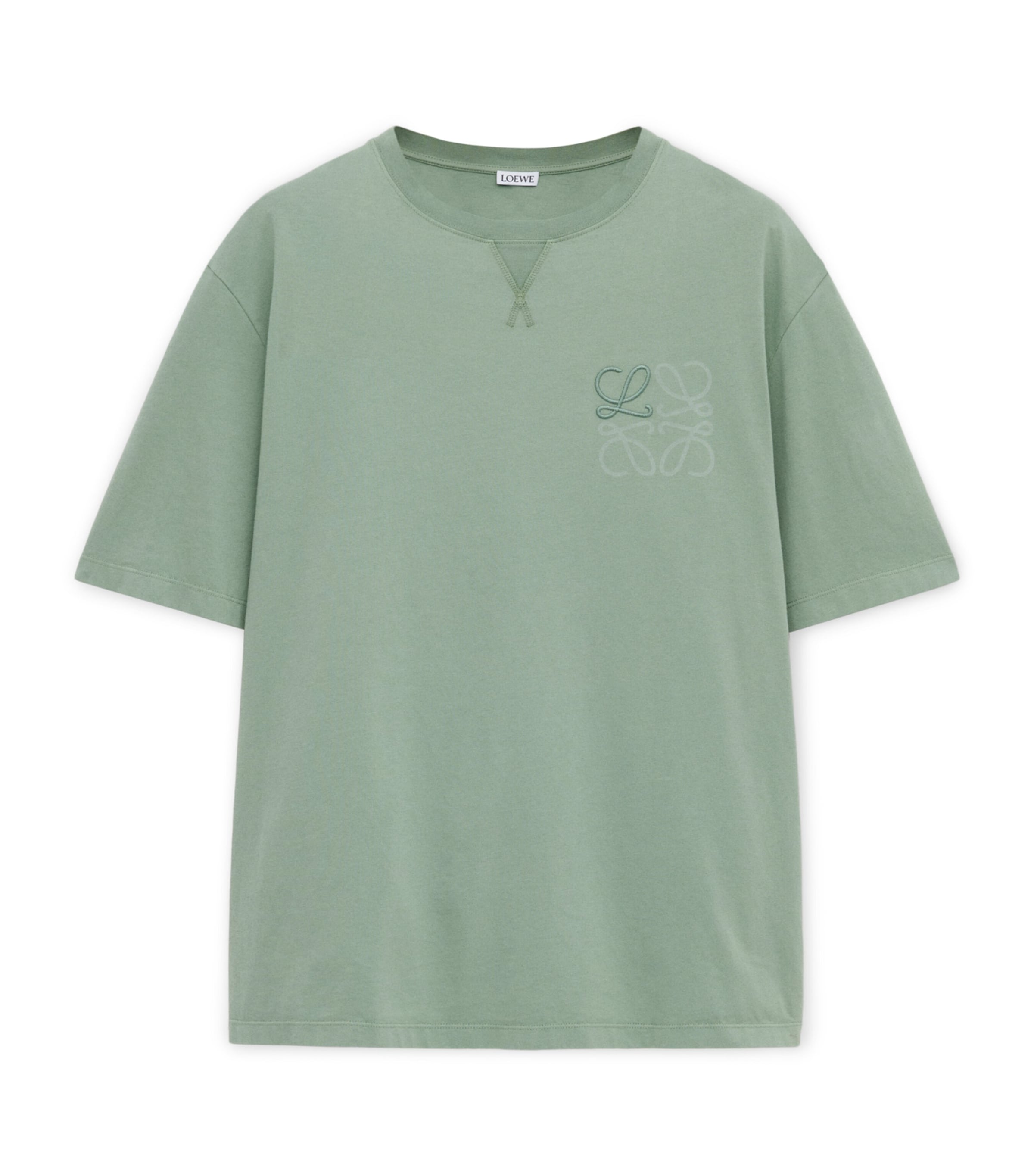 LOEWE Mens Cotton-Blend Anagram T-Shirt Sage Image 1