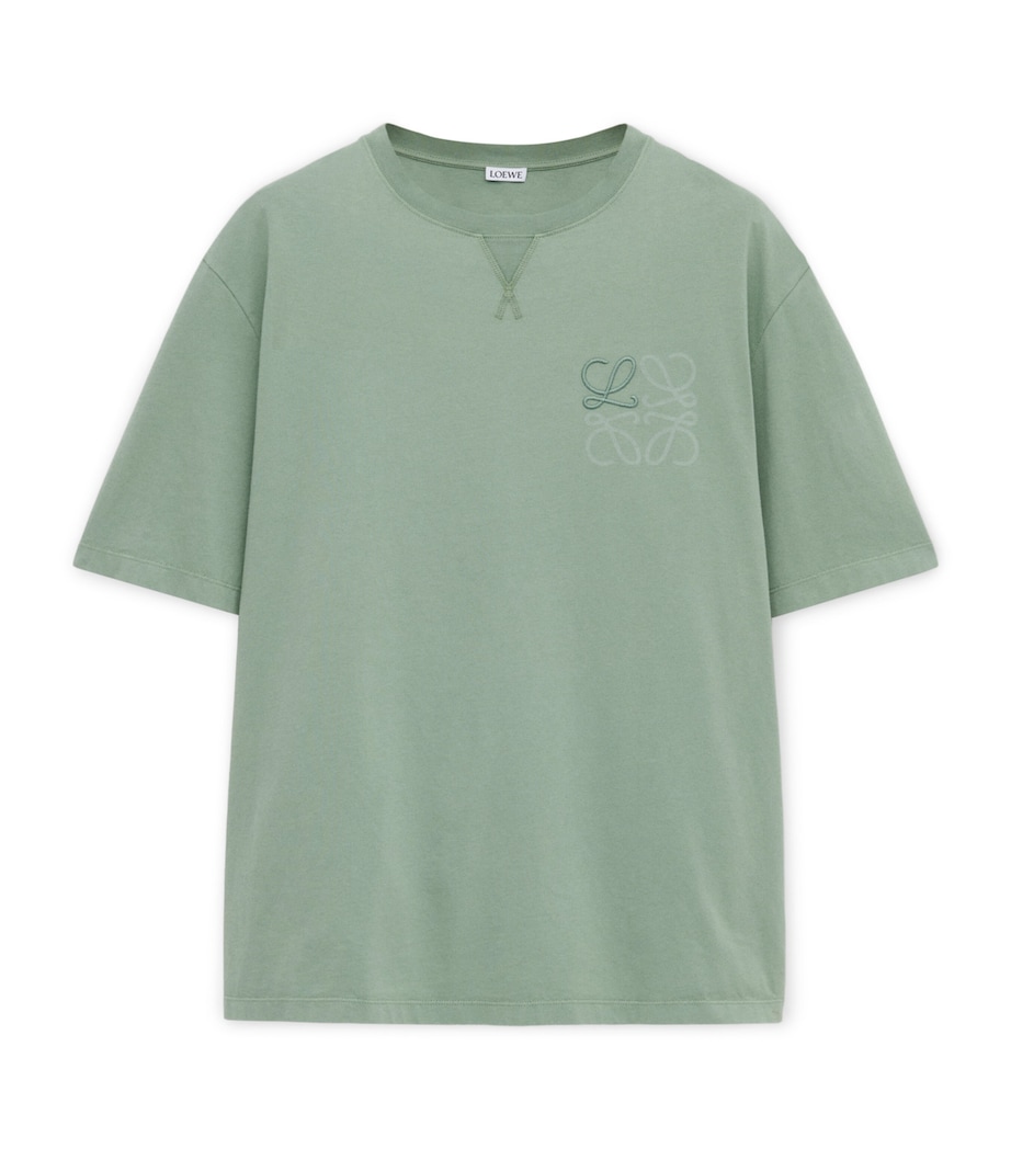 LOEWE Mens Cotton-Blend Anagram T-Shirt Sage Image 1