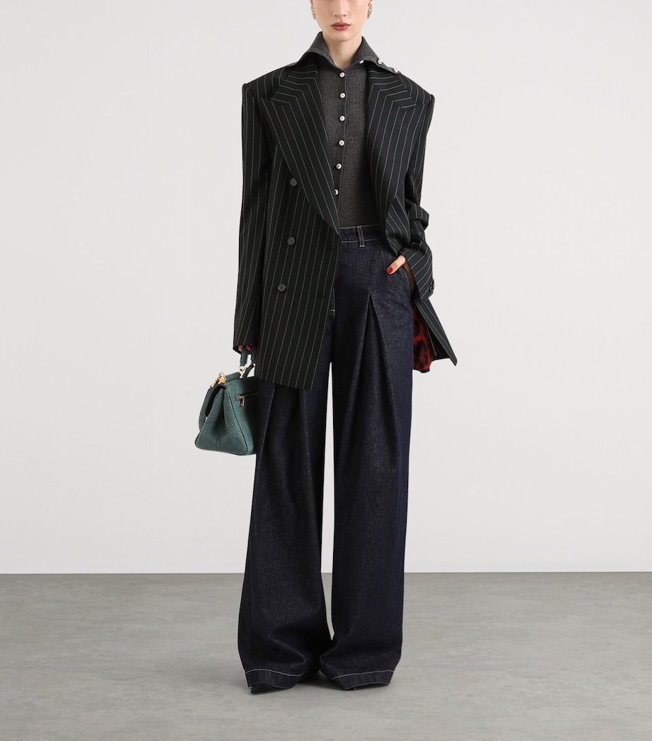 Dolce&Gabbana Womens Wool-Blend Stripe Blazer Striped Image 2