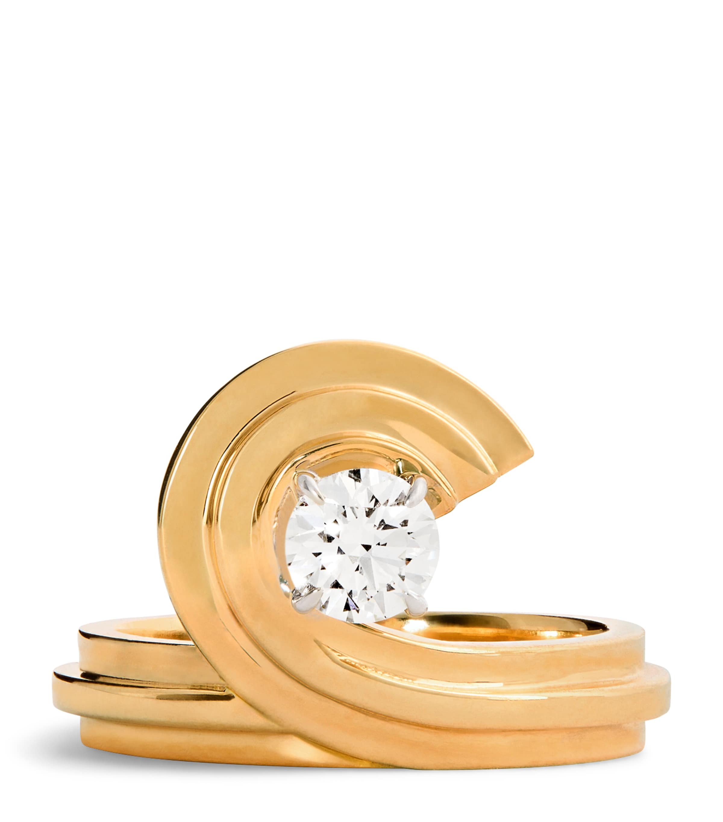 Azlee Yellow Gold And Diamond Sea Ring In Gold
