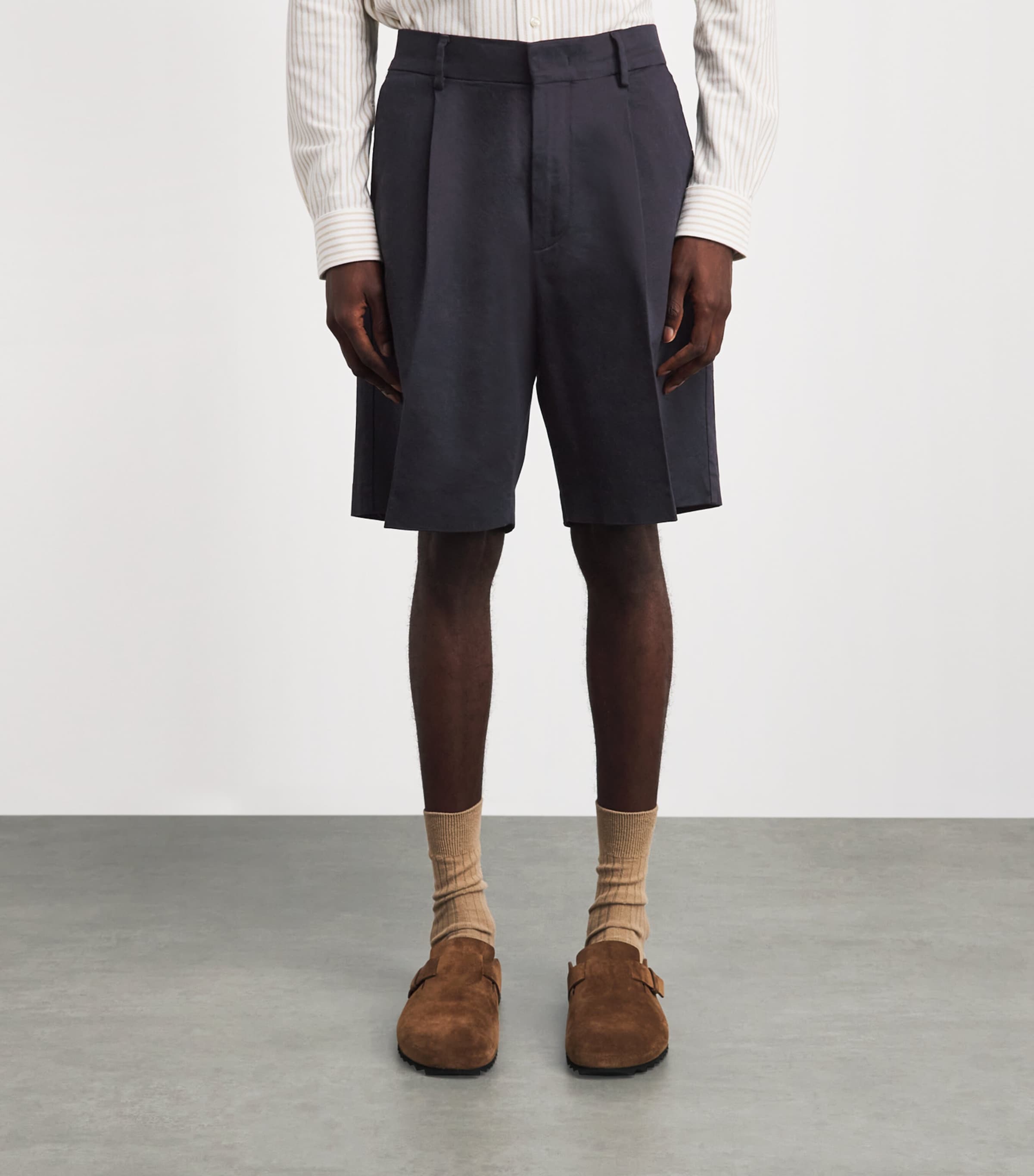 NN.07 Mens Stretch-Cotton Kay Pleated Shorts Navy Blue Image 4
