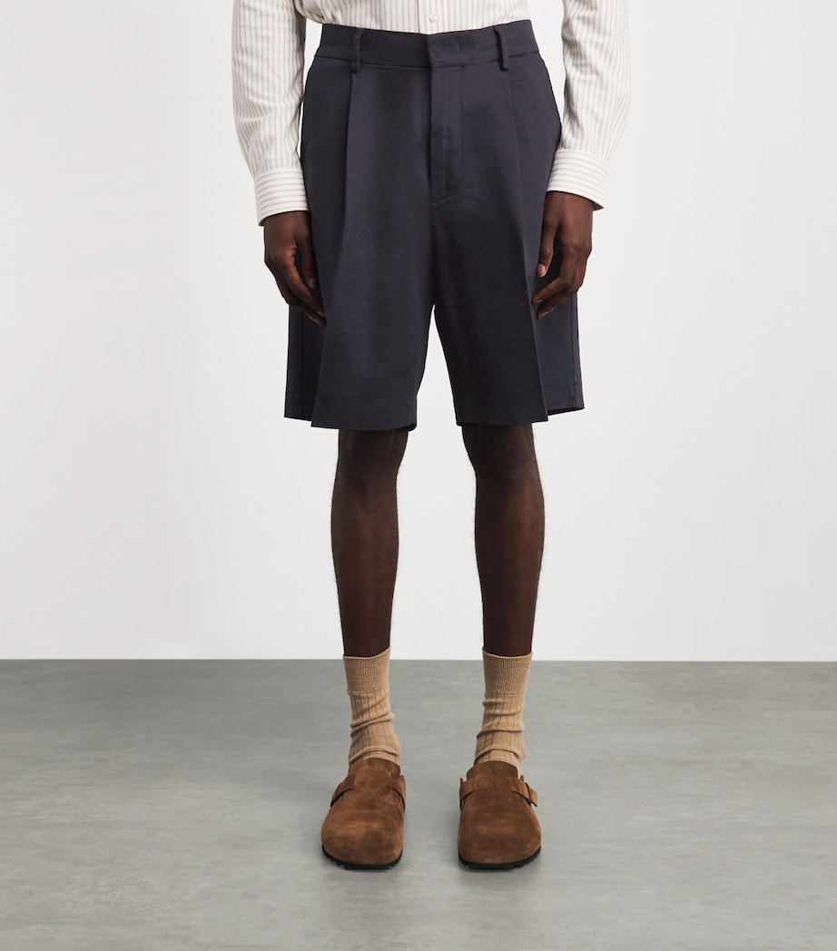 NN.07 Mens Stretch-Cotton Kay Pleated Shorts Navy Blue Image 4