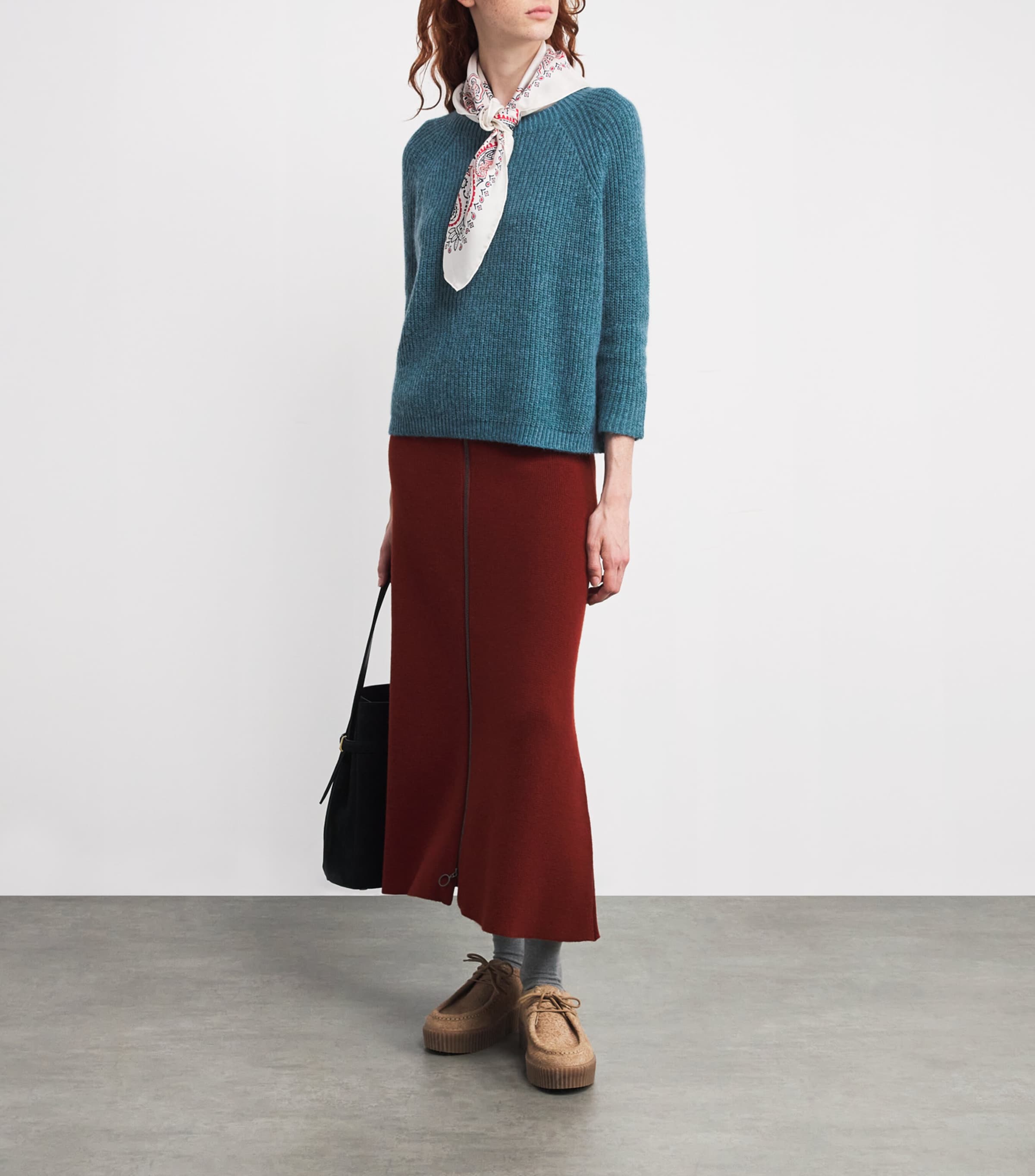 Silk Paisley Print Square Scarf BEIGE Image 4