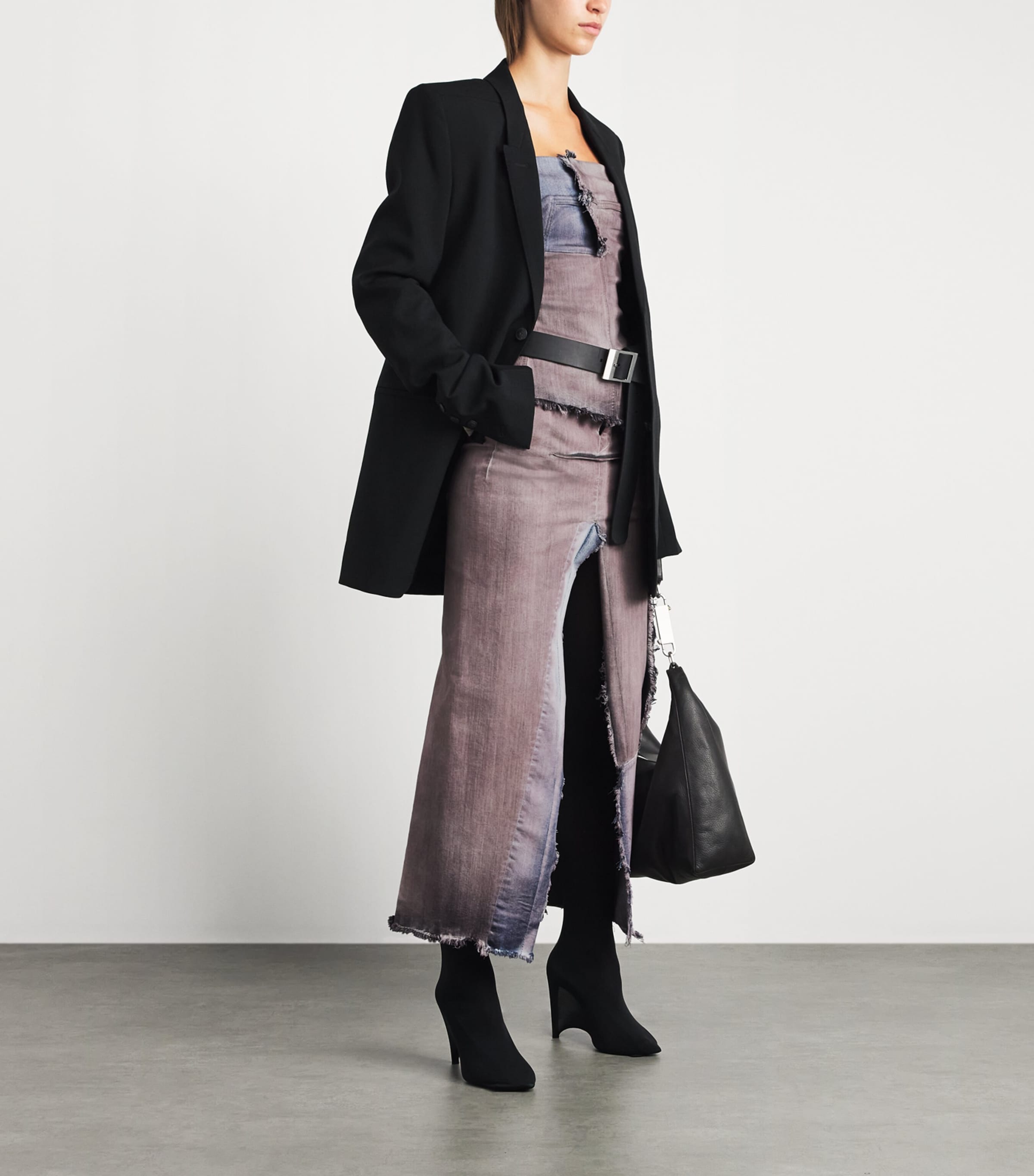 Rick Owens Womens Distressed Denim Midi Skirt Combo Image 2