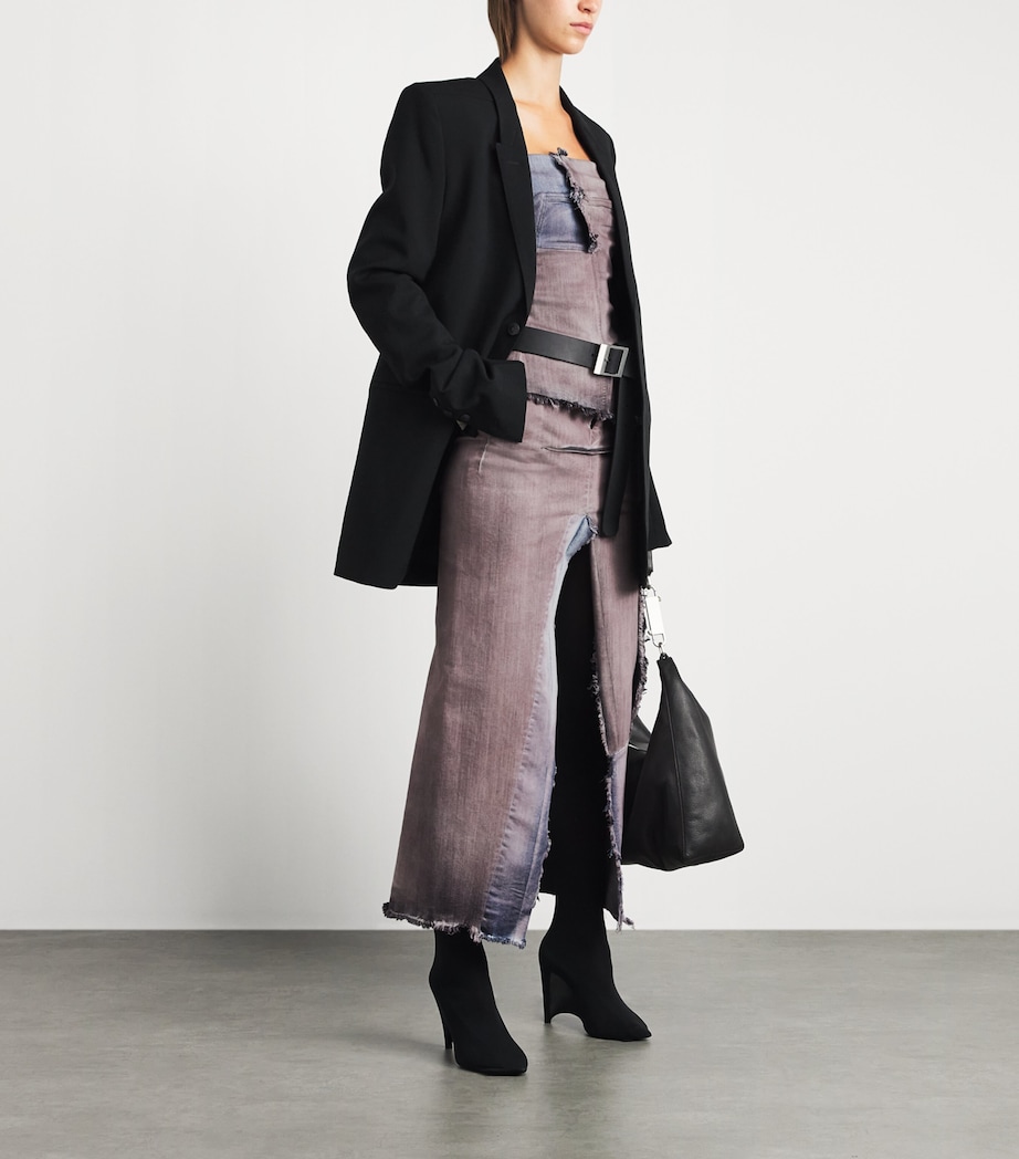 Rick Owens Womens Distressed Denim Midi Skirt Combo Image 2