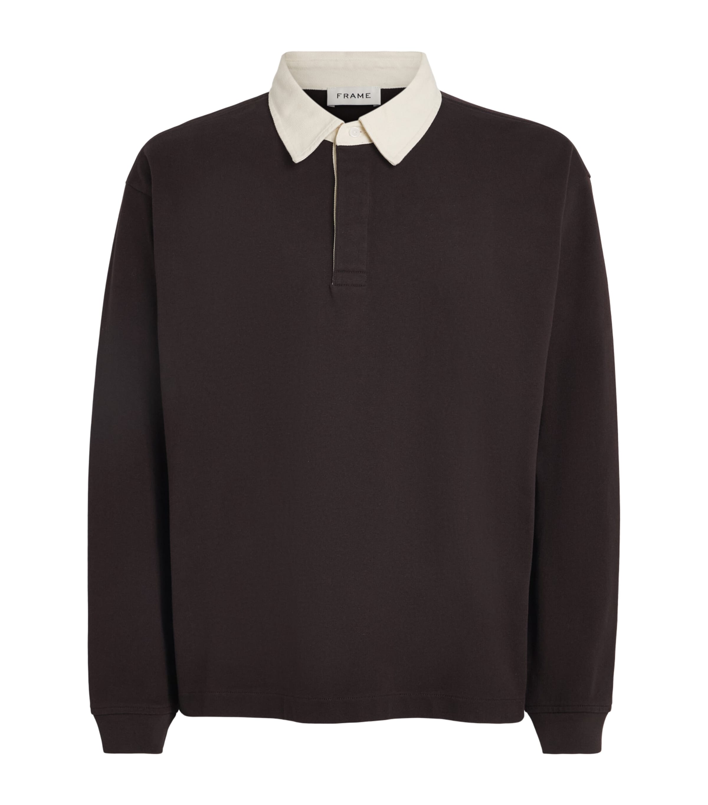 FRAME Mens Contrast-Collar Rugby Polo Shirt Dpbr Deep Brown Image 1