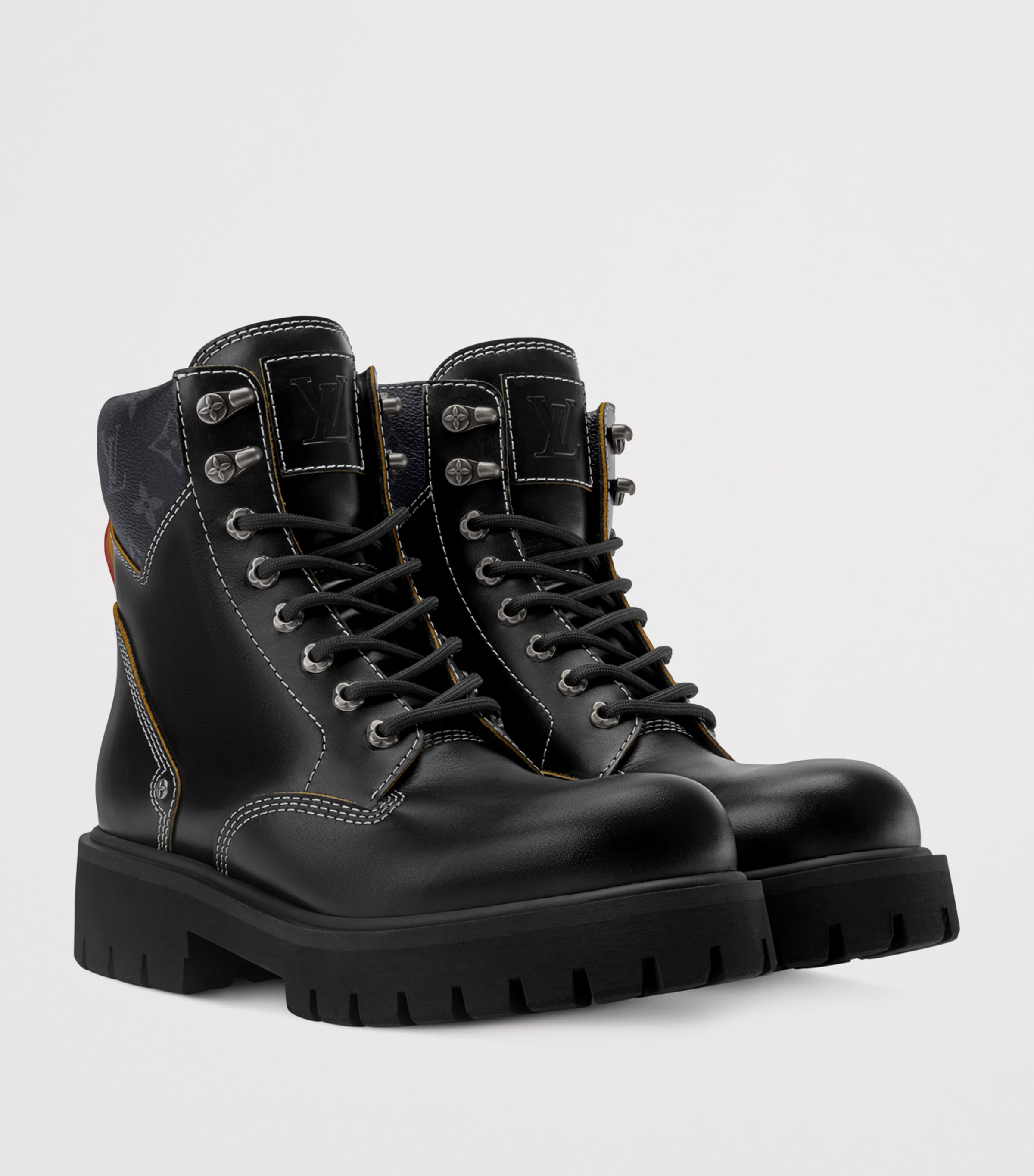 Leather Remix Combat Boots BLACK Image 3