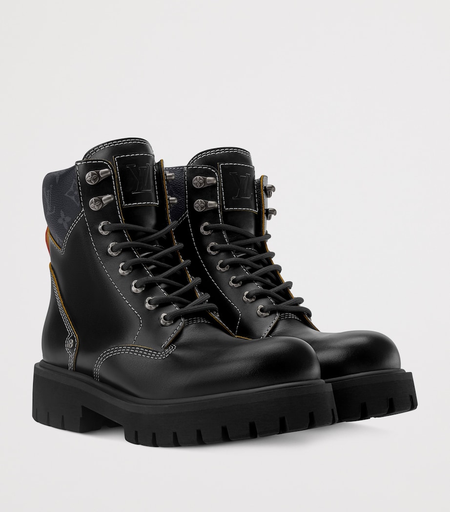 Leather Remix Combat Boots BLACK Image 3