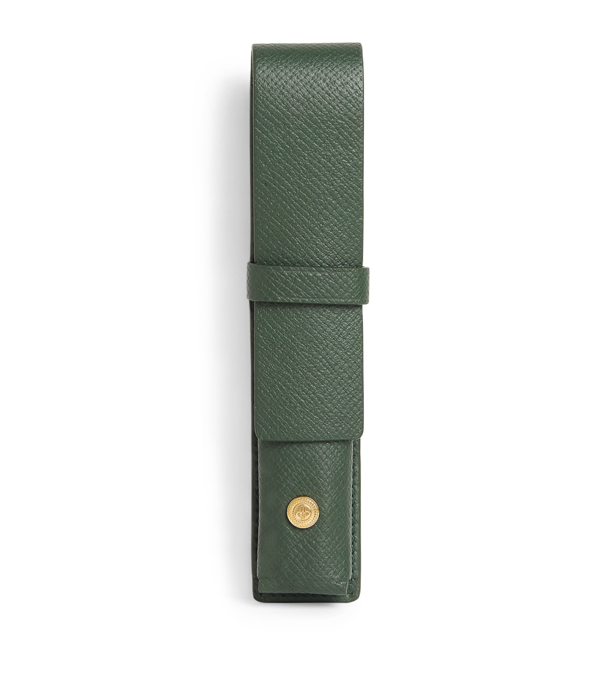 Harrods Leather Pen Sleeve In Green