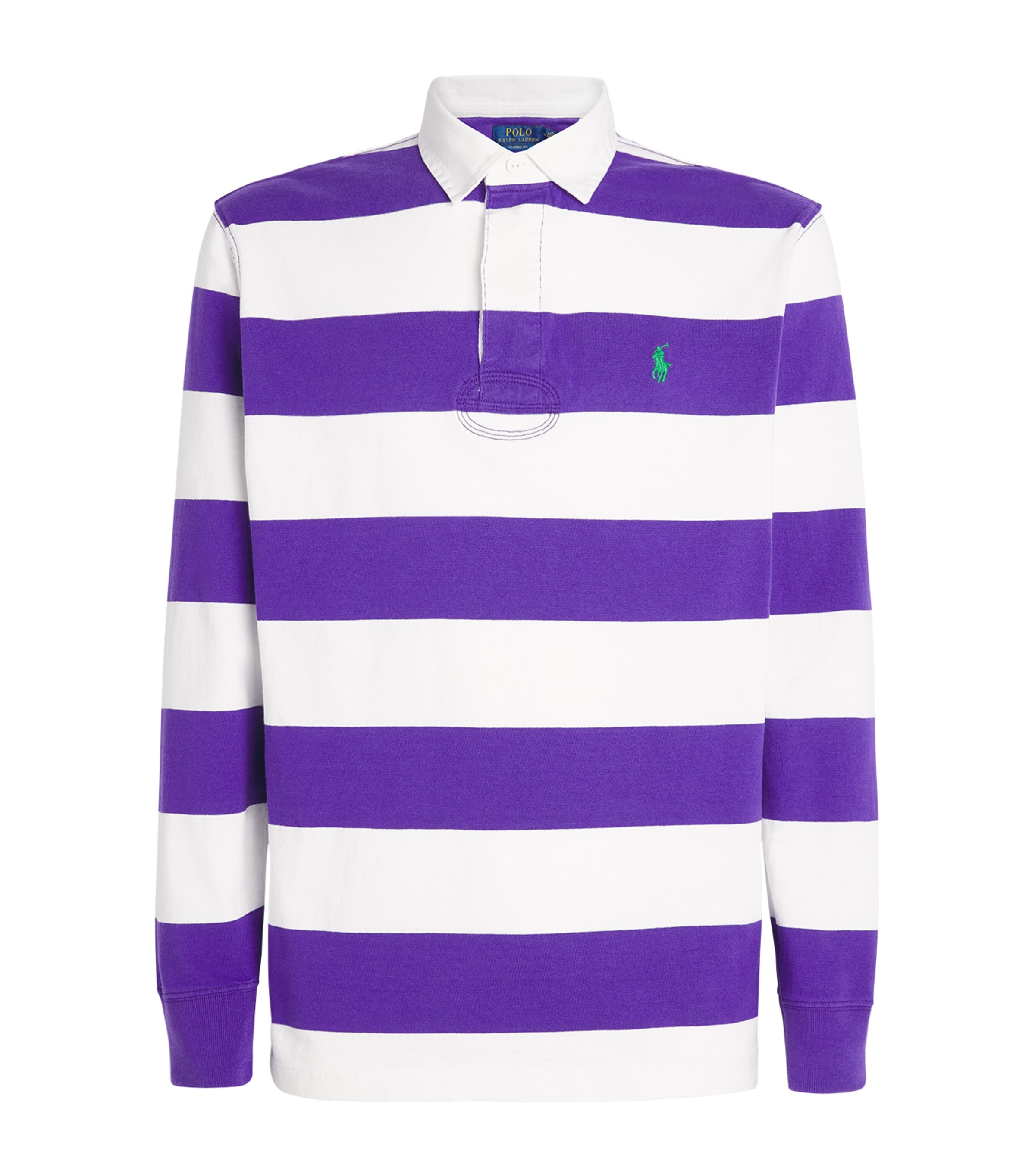 Polo Ralph Lauren Mens Cotton Stripe Polo Pony Rugby Shirt Cbn Prp/cls Oxfd Wht Image 1