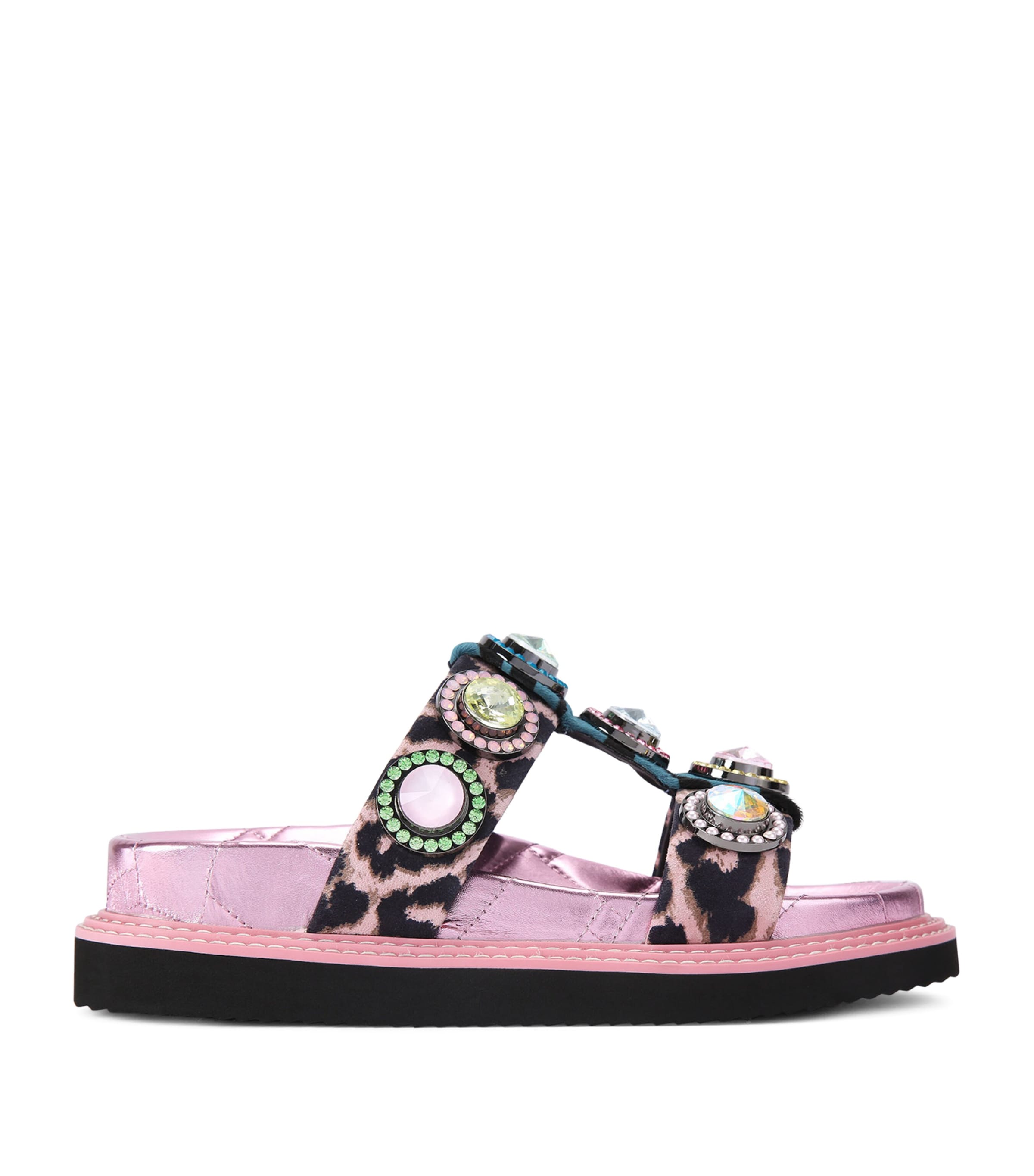 Kurt Geiger London Leather Orson Crystal Sandals | Women Shoes | Sandals | Flat Sandals | Designers | Kurt Geiger London
