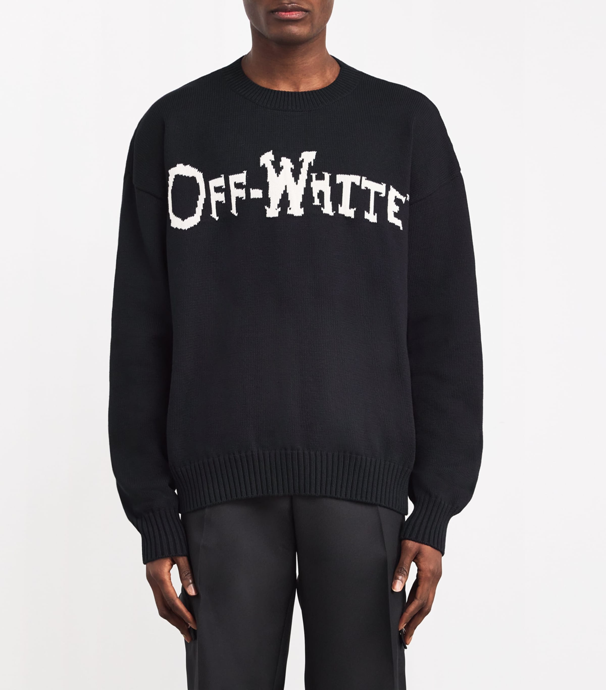 Off-White Mens Cotton-Blend Quote Sweater Black White Image 3