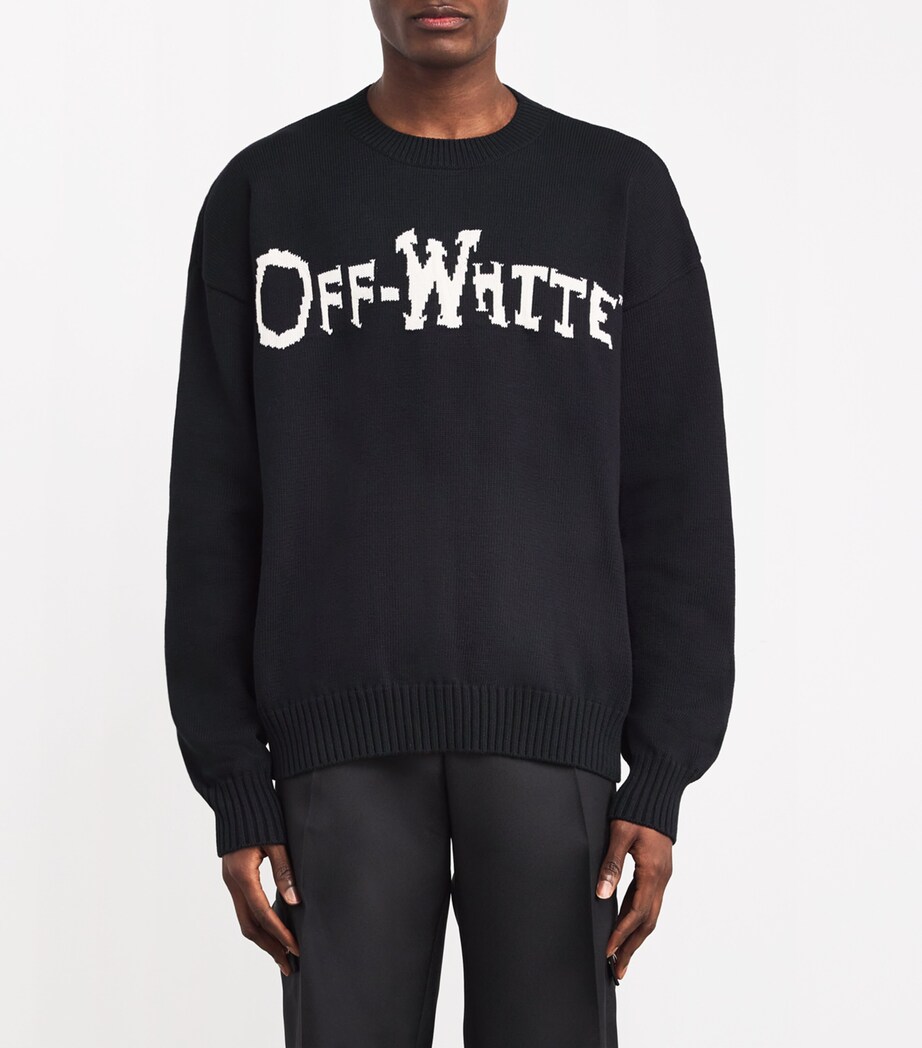 Off-White Mens Cotton-Blend Quote Sweater Black White Image 3