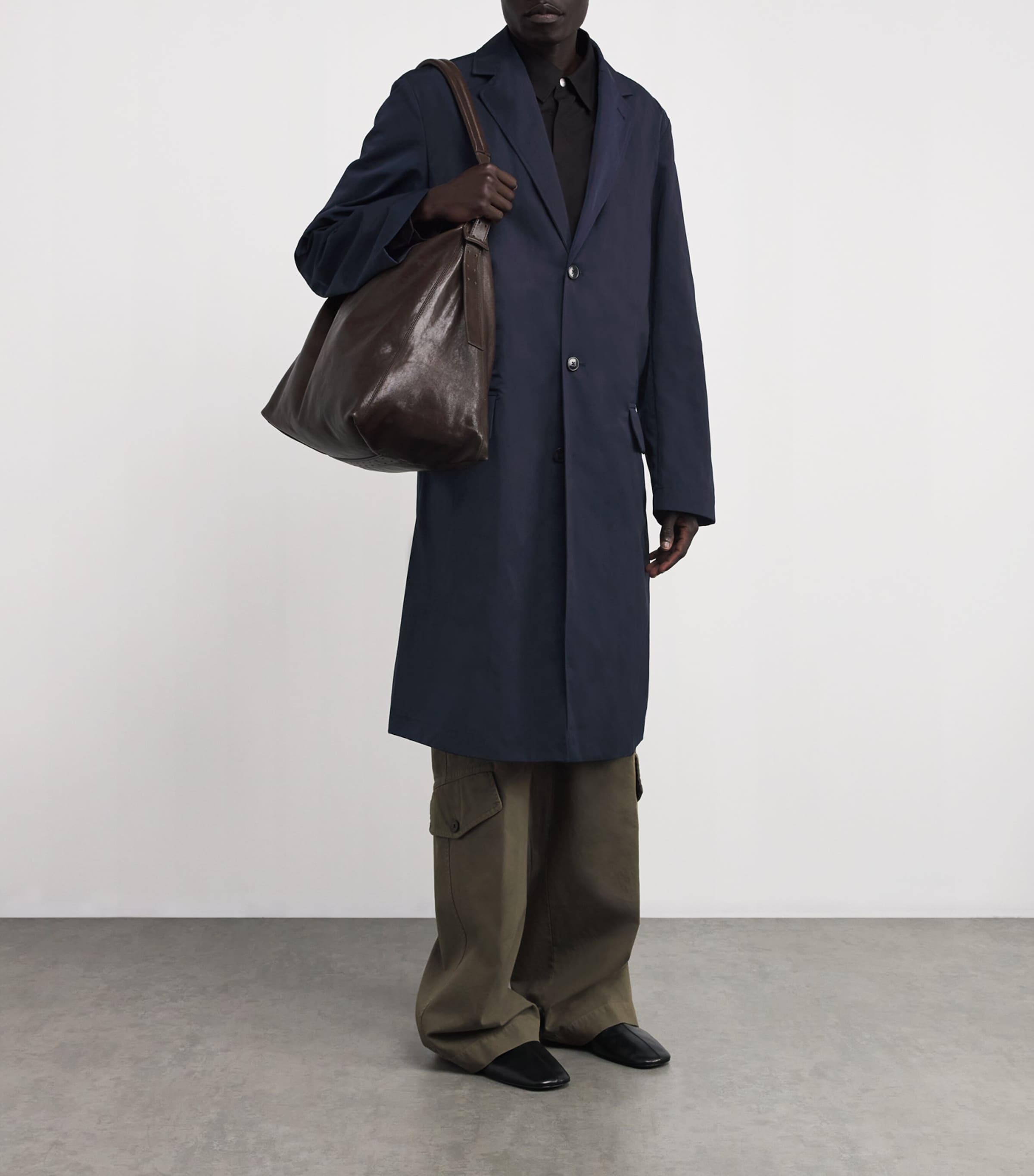 DRIES VAN NOTEN Mens Oversized Rinley Overcoat Navy Image 2