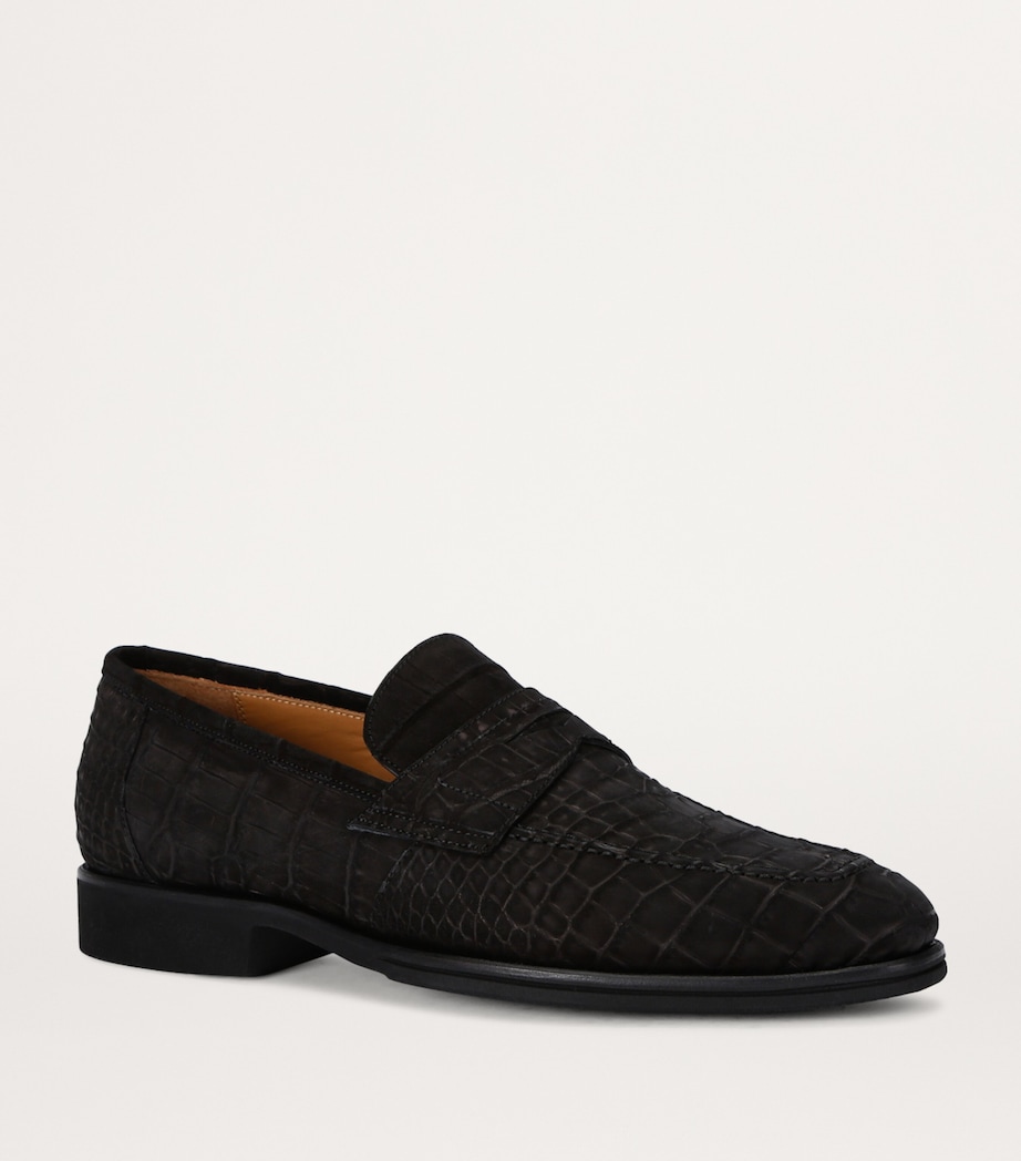 Alligator Leather Penny Loafers BLACK Image 3