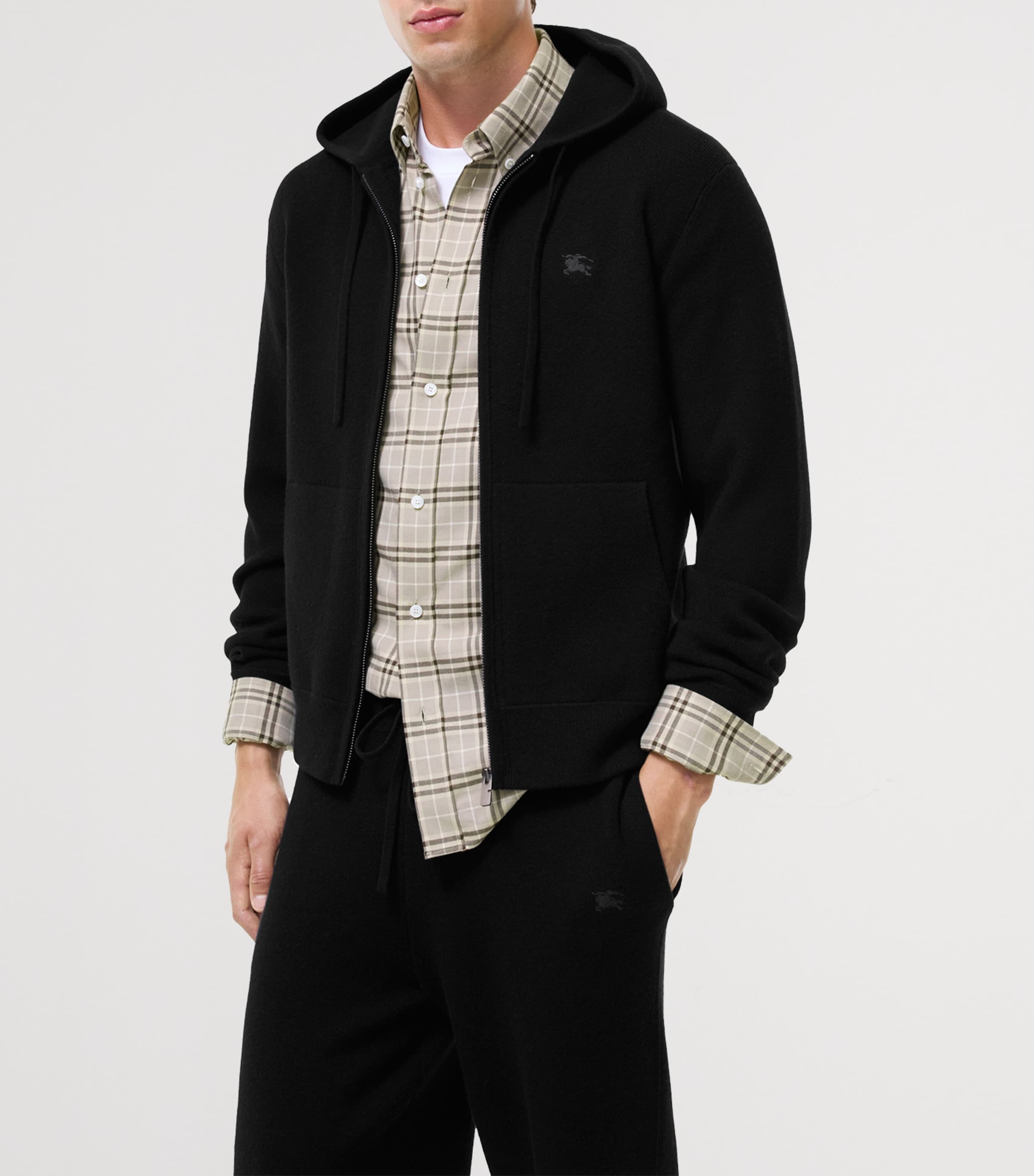 Burberry Mens Cashmere-Blend Zip-Up Hoodie Black Image 2