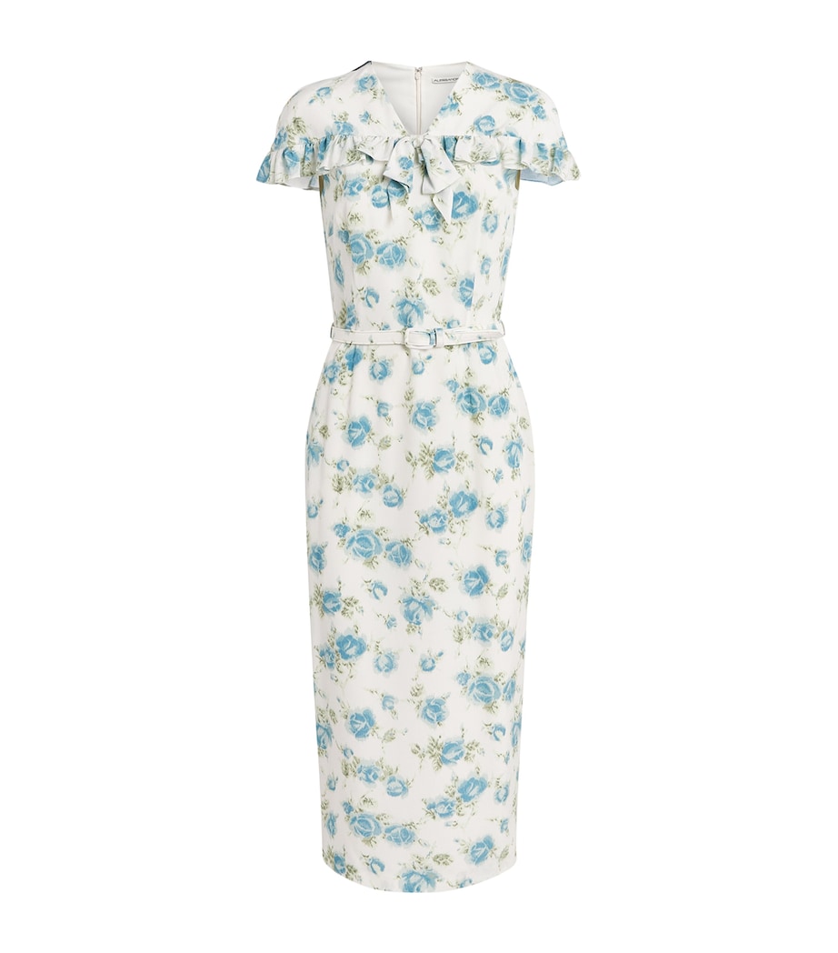 Alessandra Rich Womens Silk Floral Ruffled Midi Dress Blue White Image 1