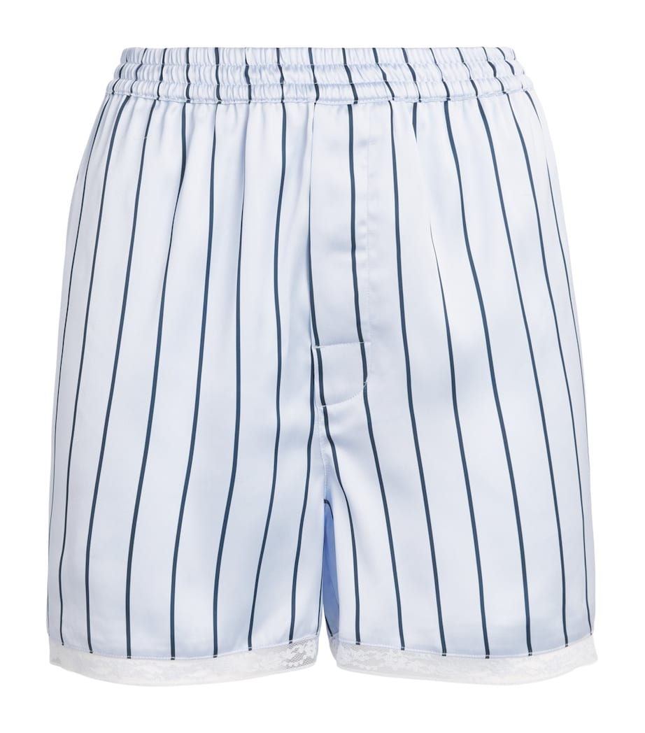 Skims Womens Woven Shine Boxer Shorts Periwinkle Wde Strpe Image 1