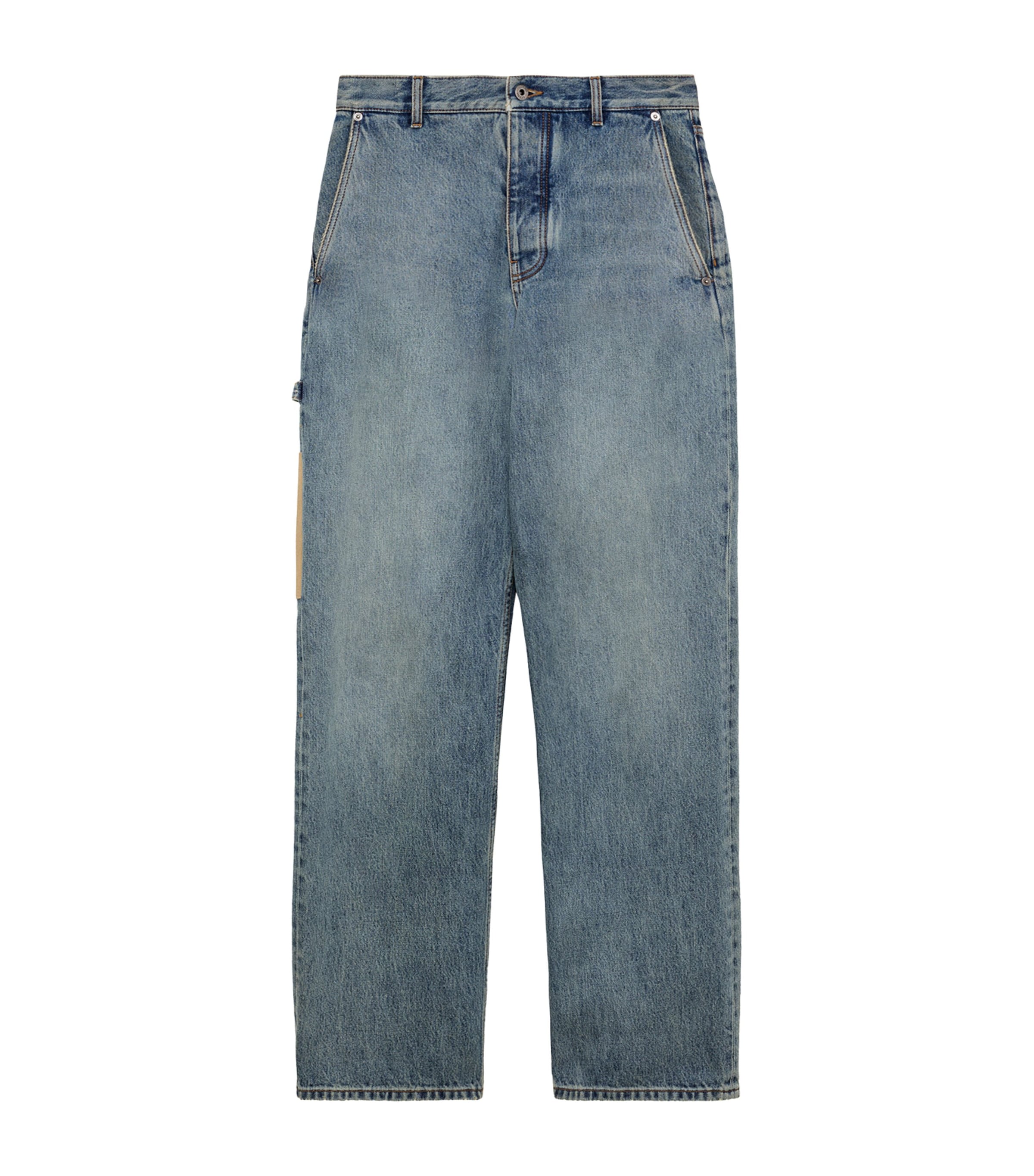 LOEWE Mens Suede-Trim Straight Jeans Washed Denim Image 1