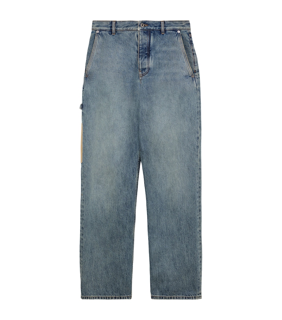 LOEWE Mens Suede-Trim Straight Jeans Washed Denim Image 1