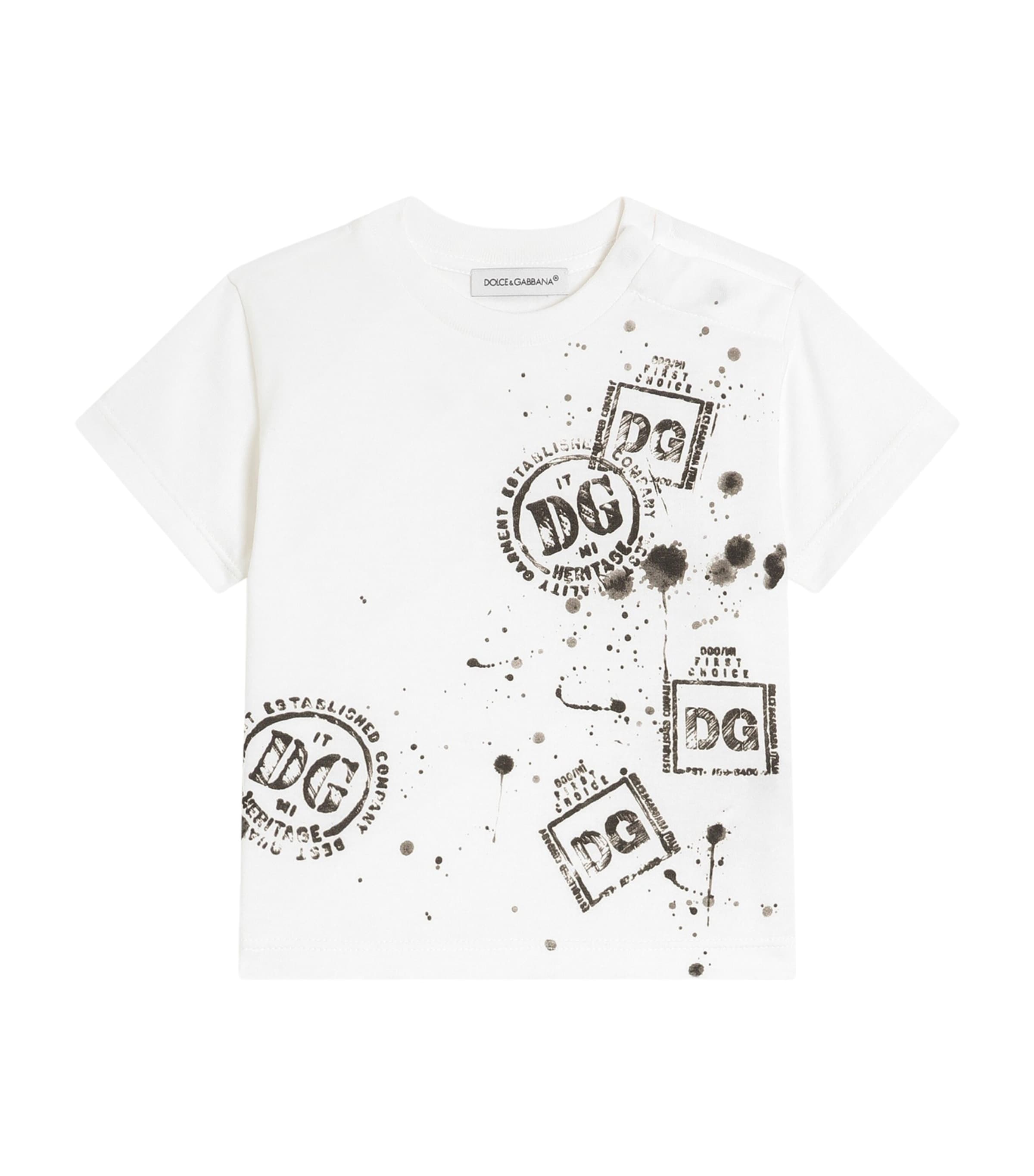 Dolce&Gabbana Kids Cotton Logo Stamp T-Shirt (3-30 Months) Rose C/stelo F Image 1
