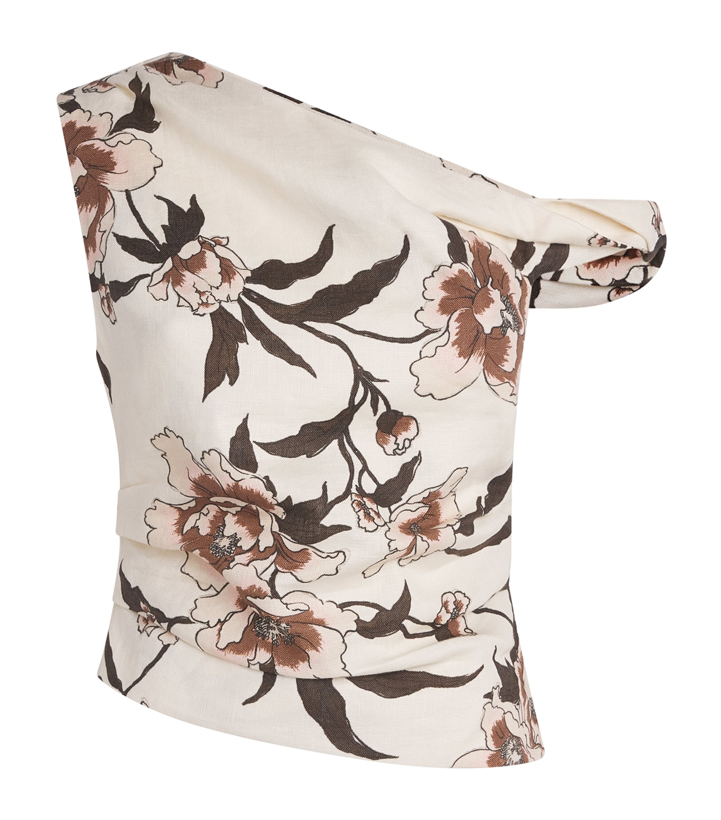 SIR. Womens Linen One-Shoulder Peony Top Peony Floral Image 1