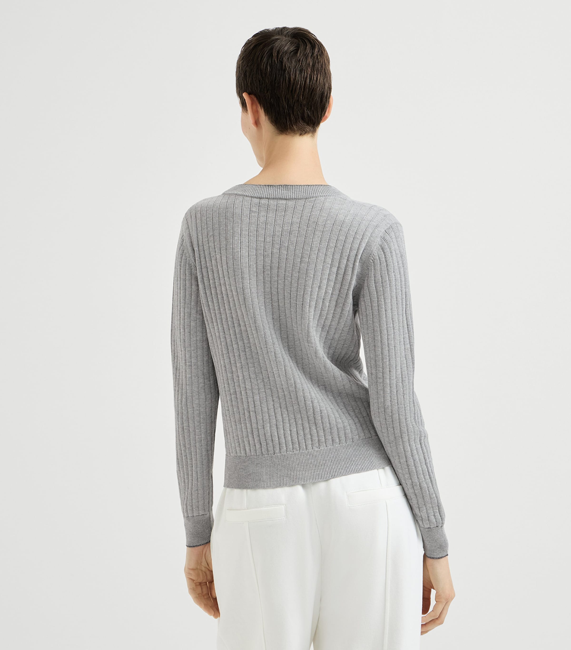 Brunello Cucinelli Womens Cotton Ribbed V-Neck Sweater Image 5