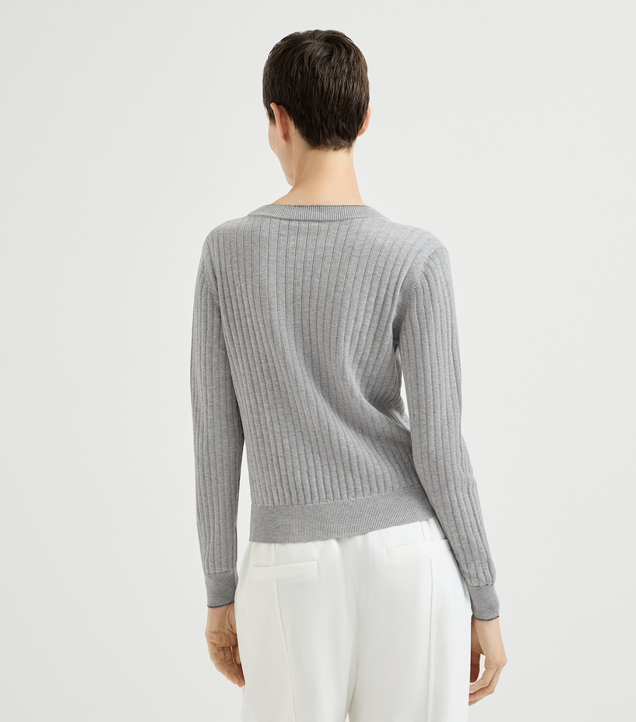 Brunello Cucinelli Womens Cotton Ribbed V-Neck Sweater Image 5