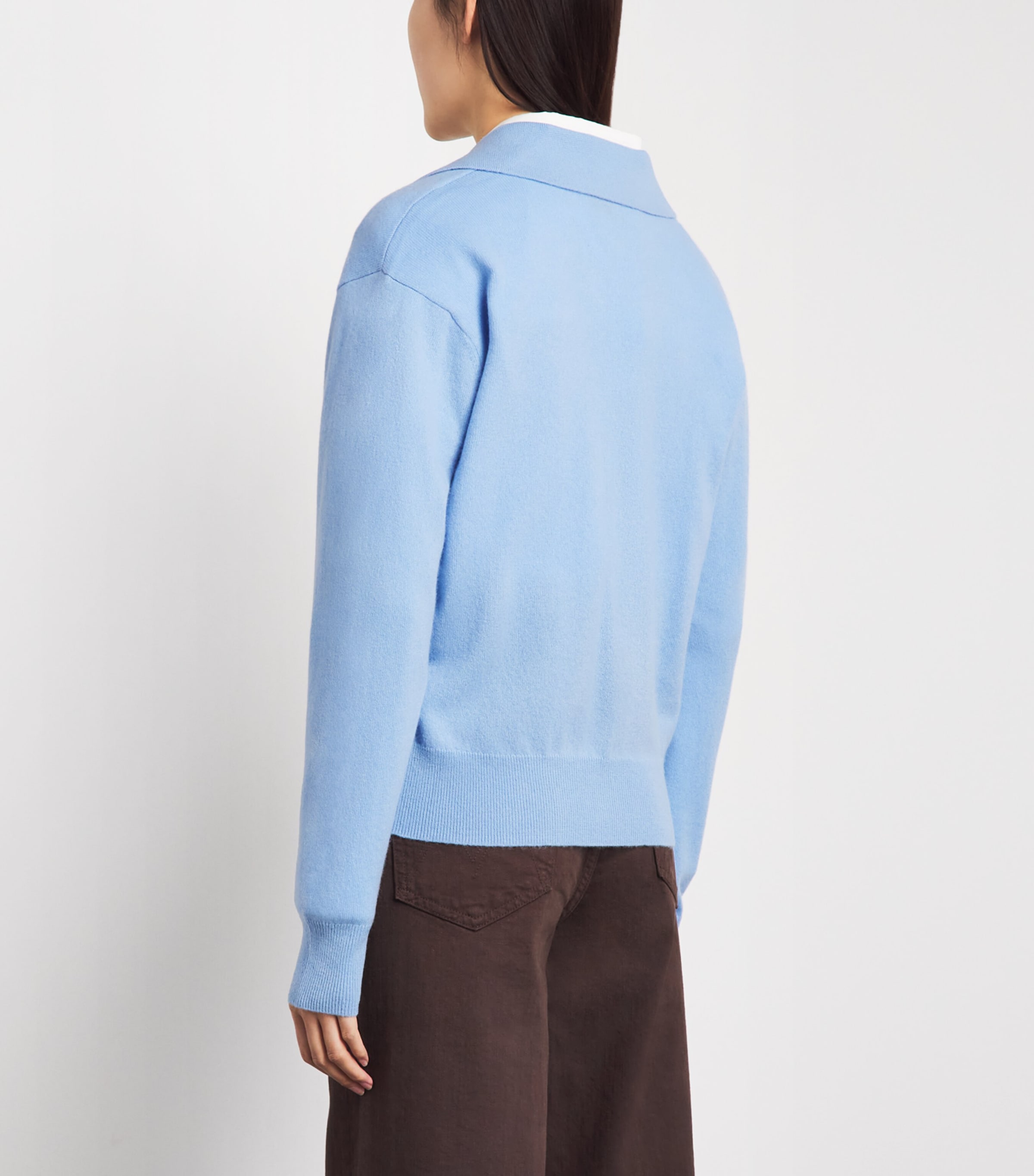 Claudie Pierlot Womens Wool-Cashmere Polo Sweater Sky Blue Image 5