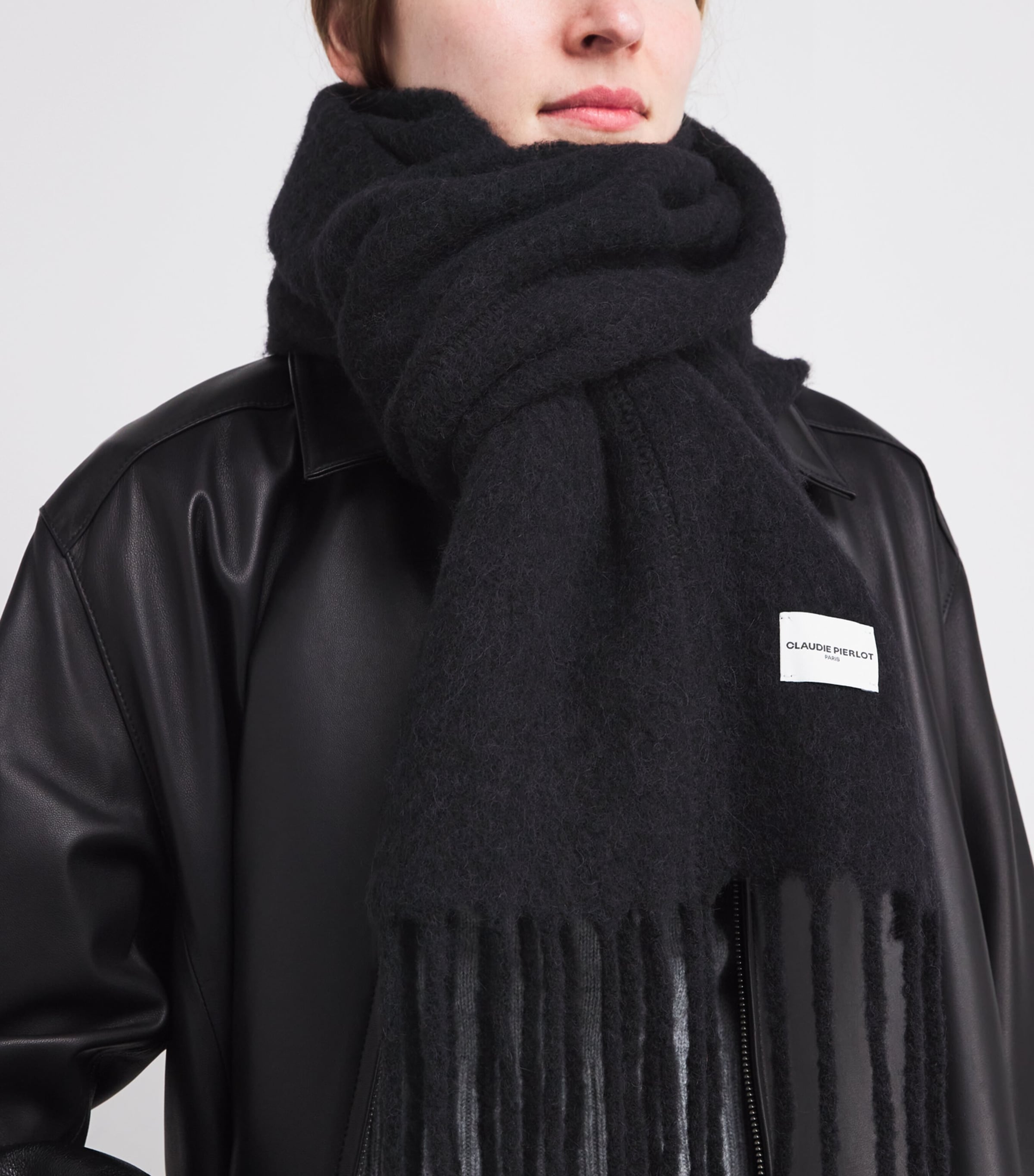 Wool-Alpaca-Blend Fringed Scarf BLACK Image 2