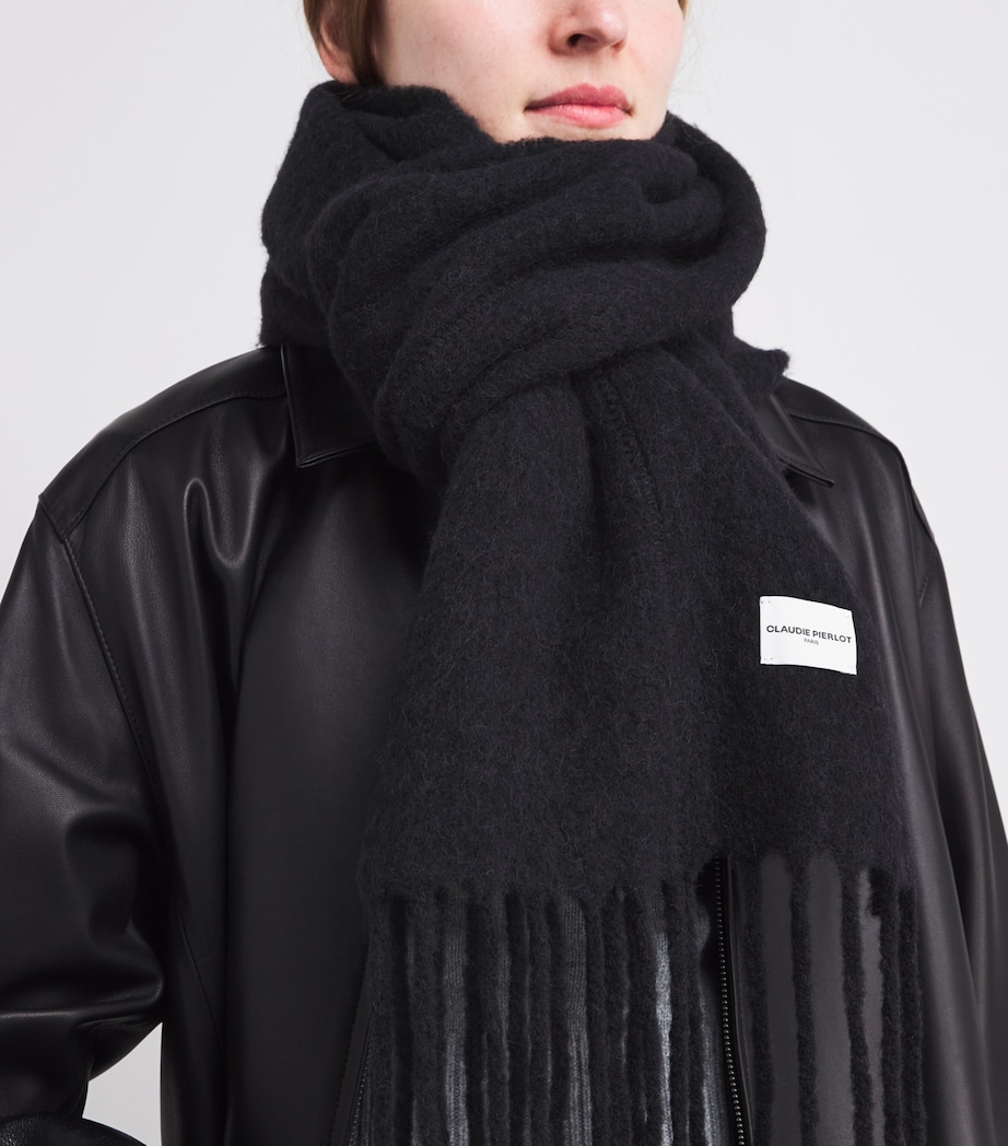 Wool-Alpaca-Blend Fringed Scarf BLACK Image 2