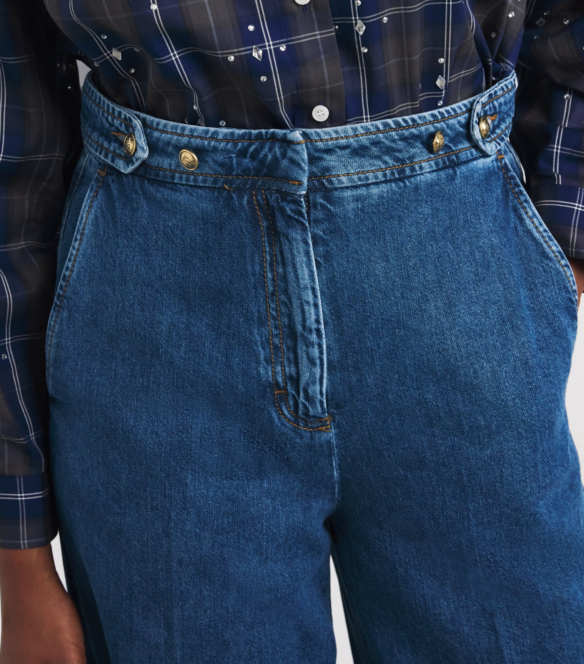 Button-Waist Wide-Leg Jeans BLUE JEAN Image 6