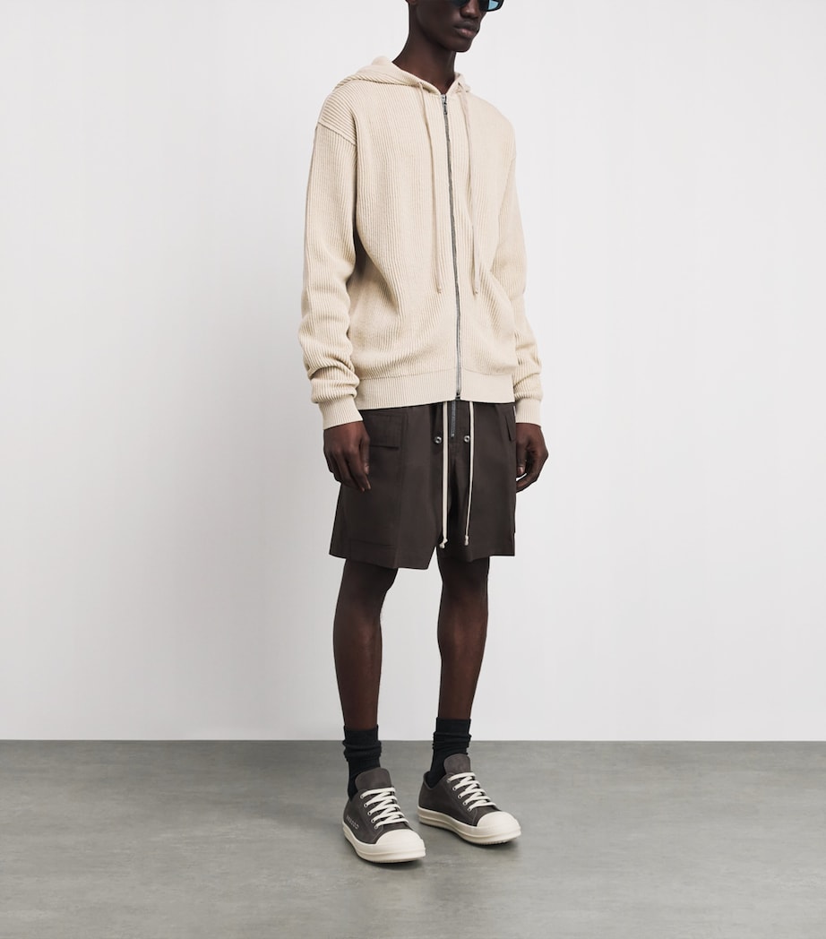 Rick Owens Mens Wool Ribbed Zip-Up Hoodie Sand/ Image 2