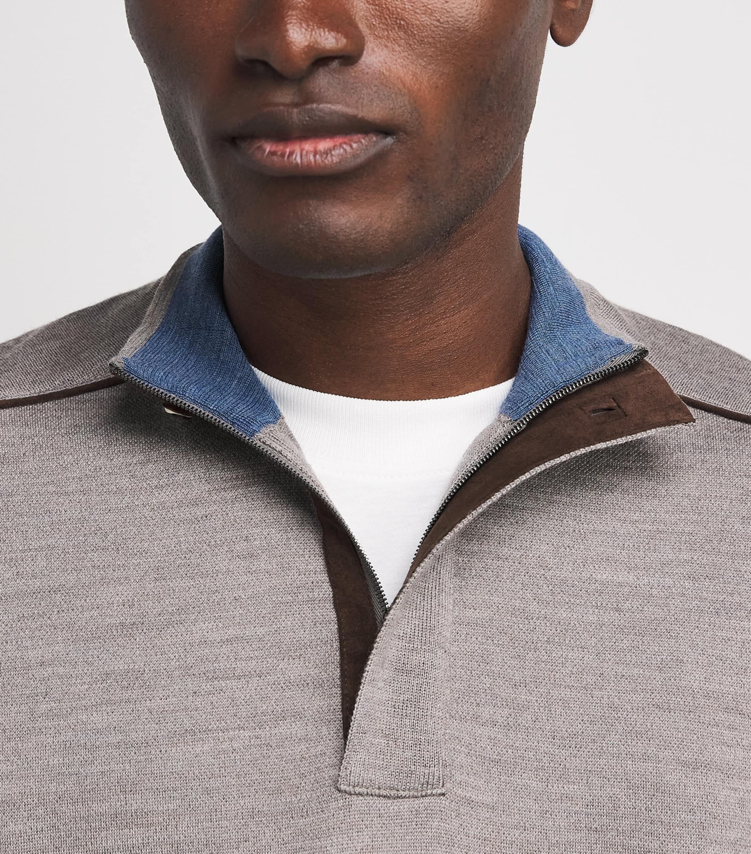 Paul & Shark Mens Virgin Wool Quarter-Zip Sweater Beige Image 3