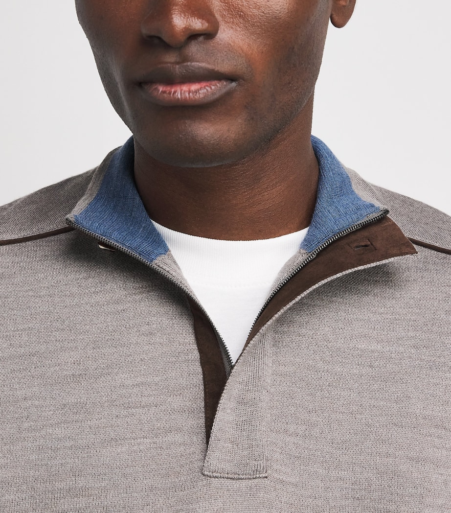 Paul & Shark Mens Virgin Wool Quarter-Zip Sweater Beige Image 3