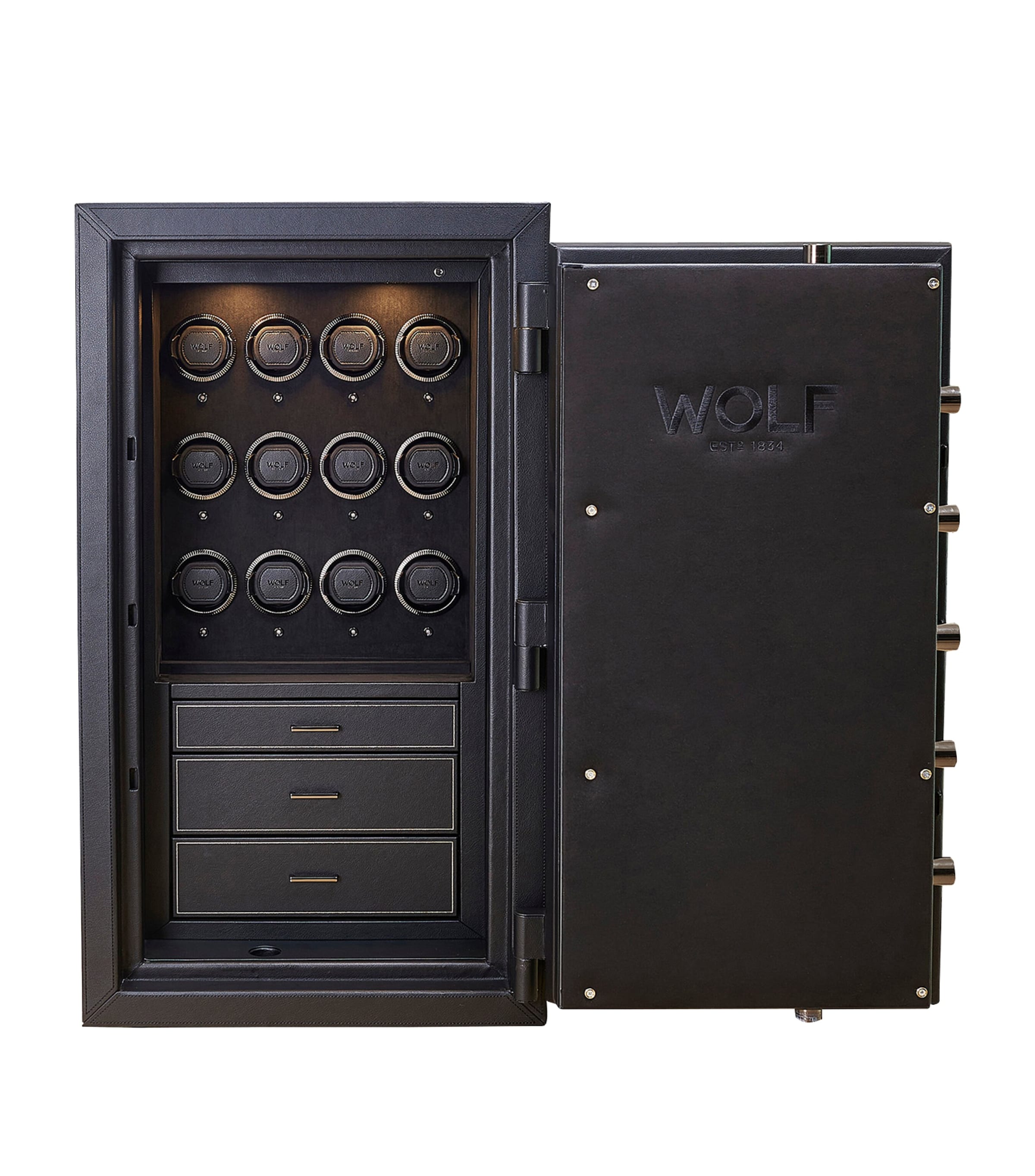 WOLF Athos 12 Piece Watch Winder and Jewellery Safe Black Image 2