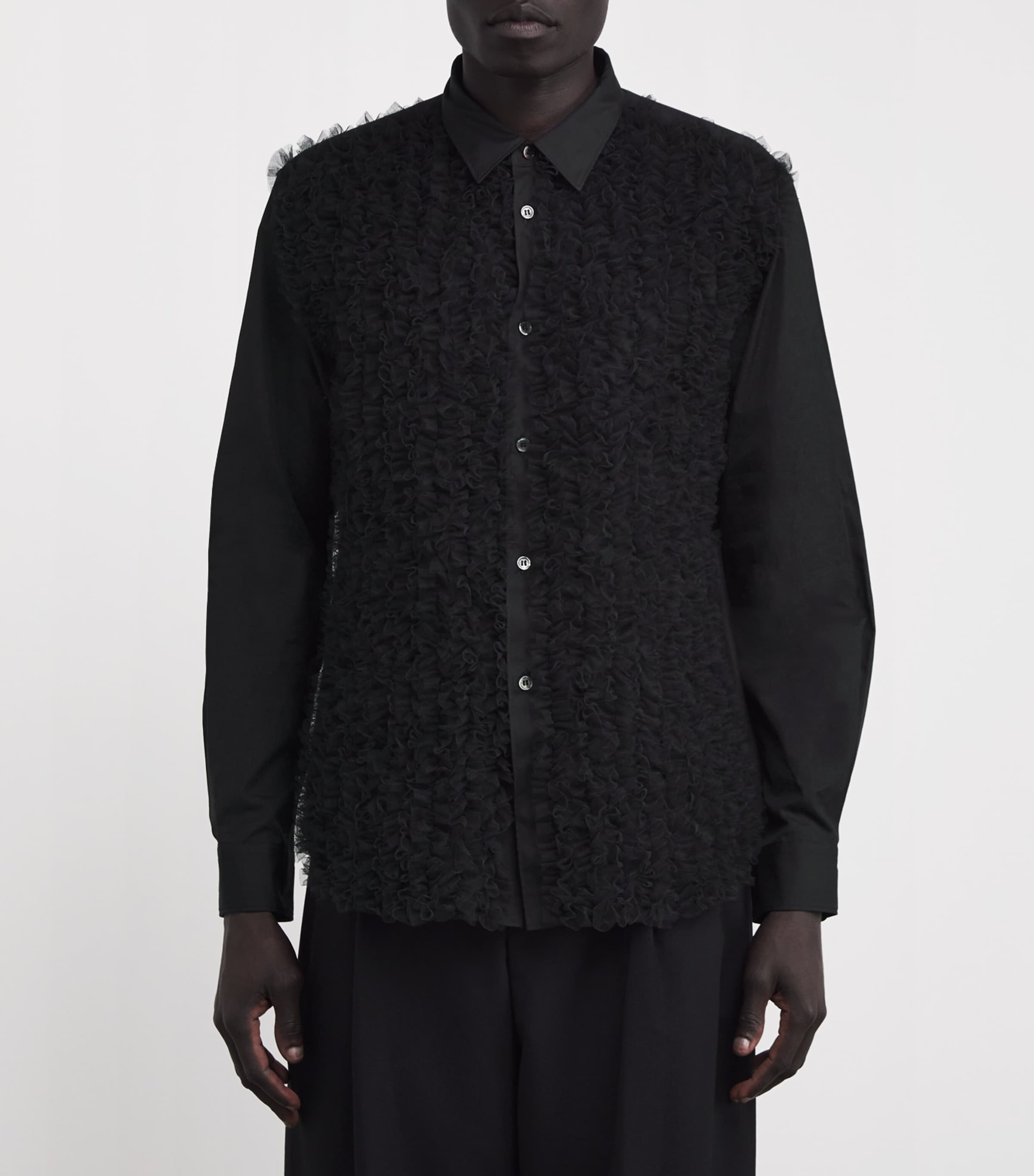 Comme Des Garçons Homme Plus Black Cotton Frill-Front Shirt