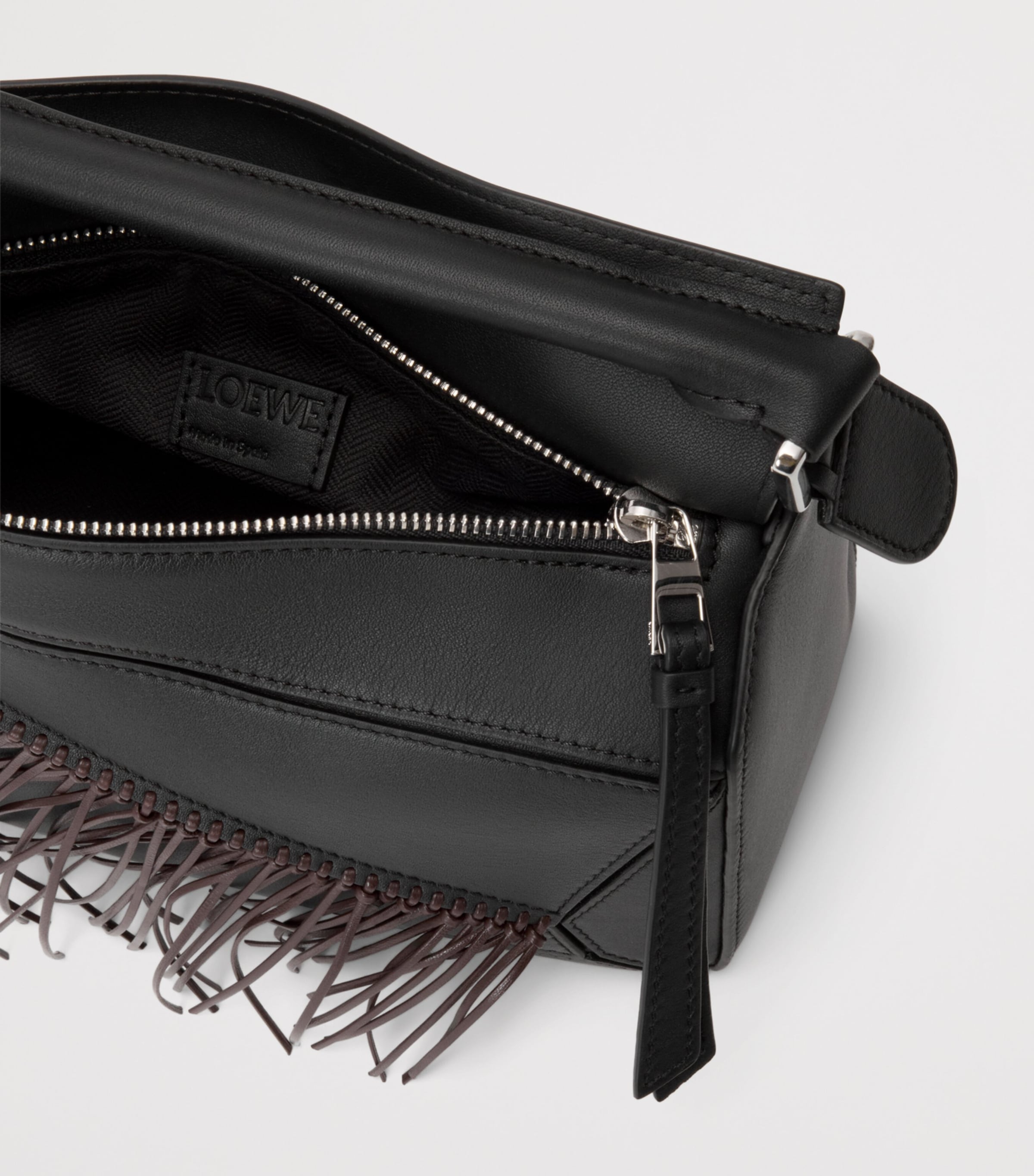 LOEWE Small Leather Puzzle Fringed Top-Handle Bag Black/dark Chestnut Image 6
