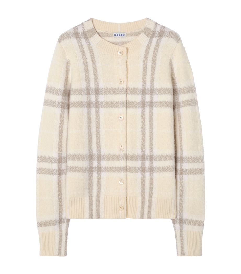 Burberry Womens Cashmere Check Cardigan Ecru Beige Ip Chk Image 1