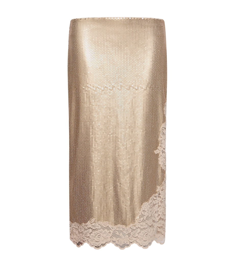 Marella Womens Sequin Lace-Trim Midi Skirt Platinum Image 1