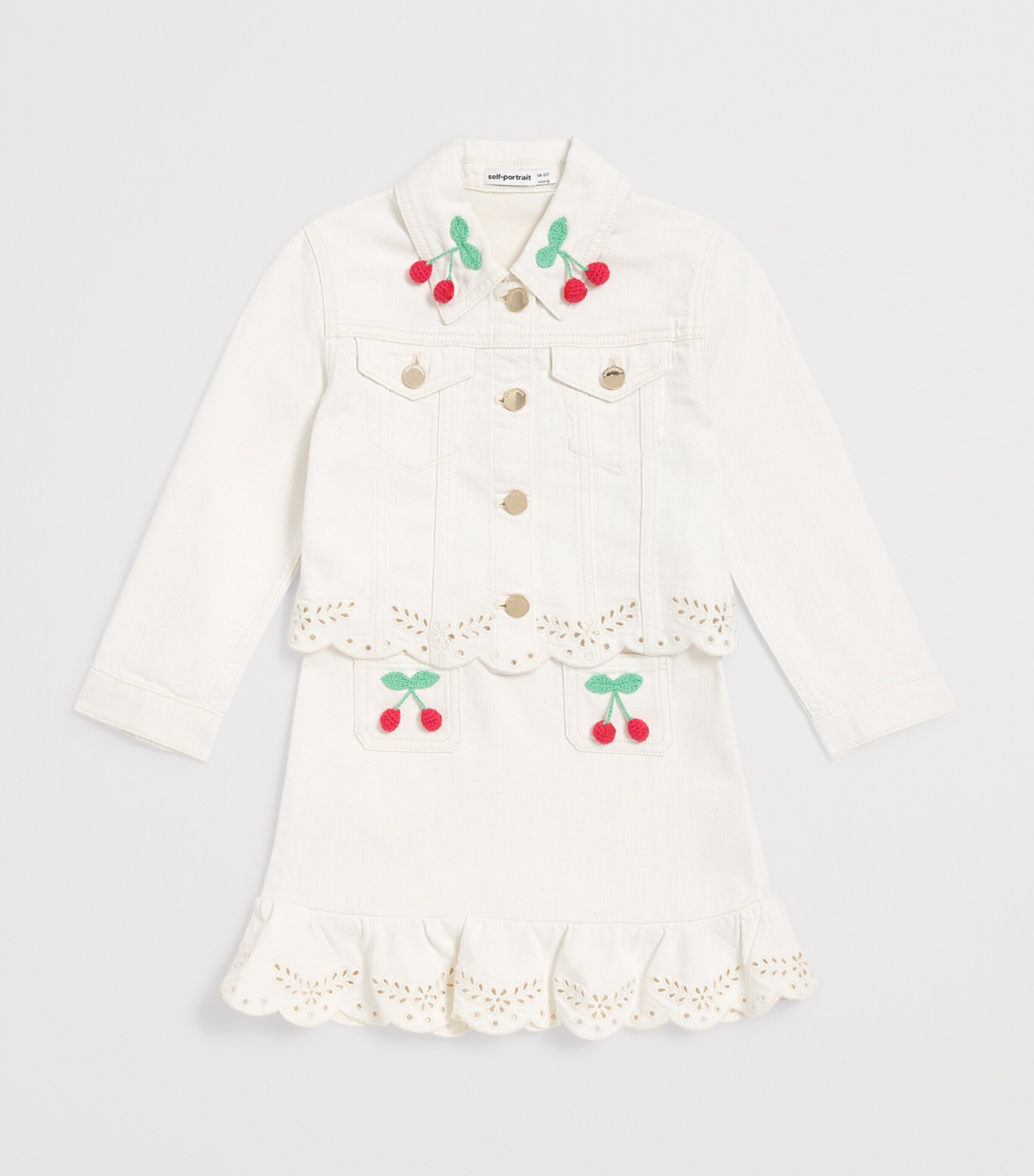 Self-Portrait Kids Cherry Denim Jacket (4-12 Years) Image 3