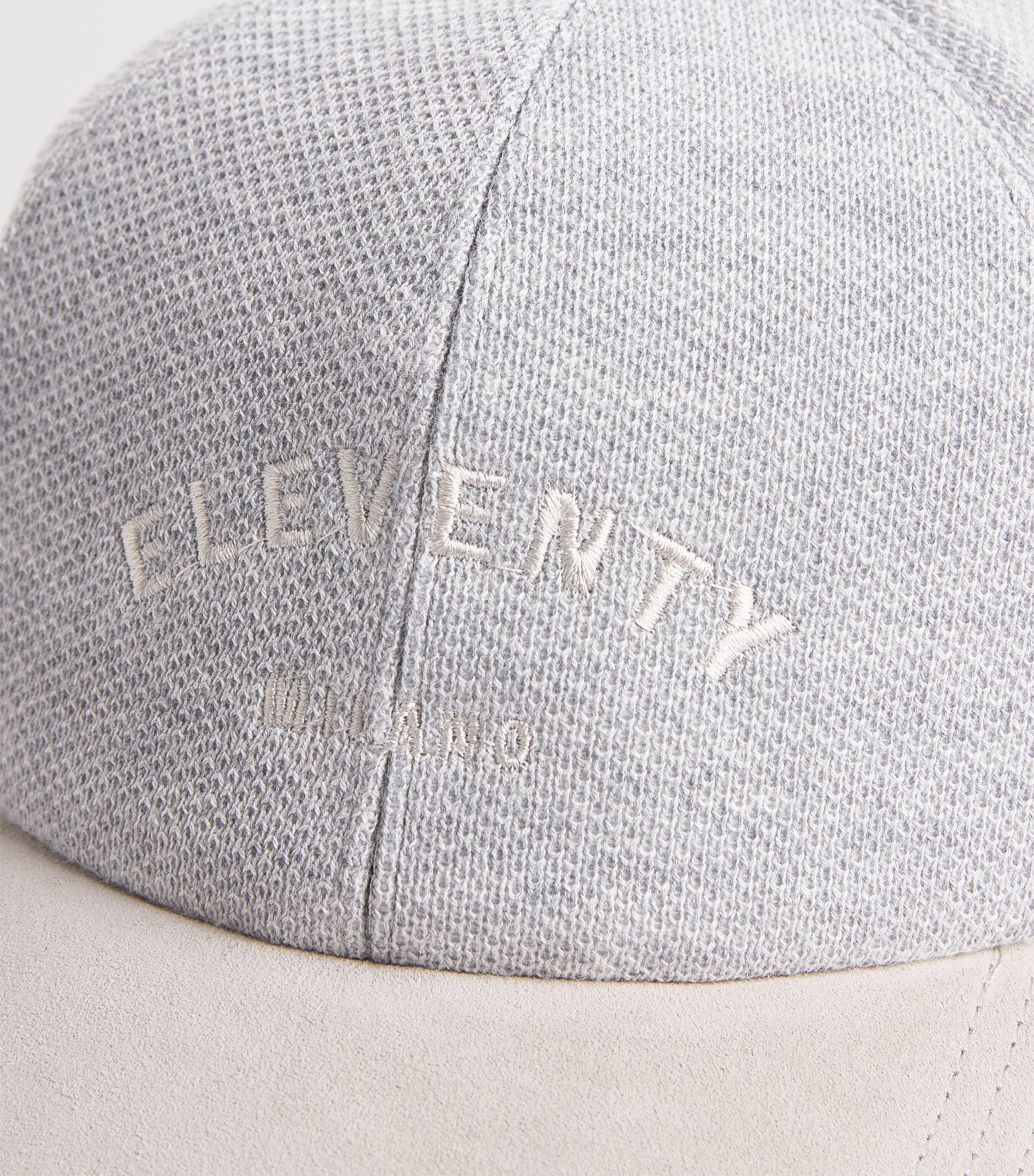 Eleventy Piqué Cotton Suede-Brim Baseball Cap Grigio Medio, Sabbia Image 4