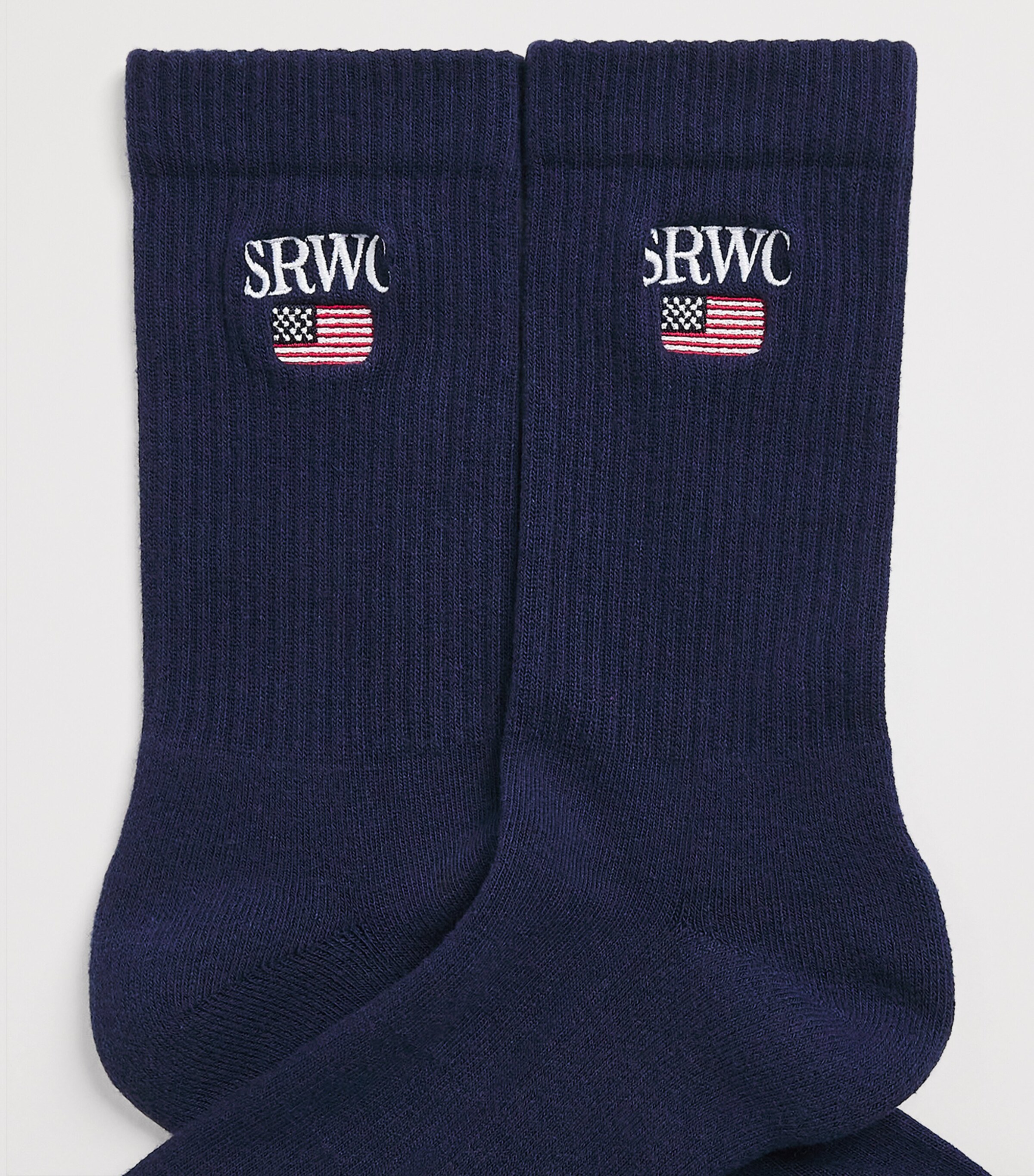 Cotton-Blend Embroidered Socks 3981 DRK NV/WHT/RUBY Image 2